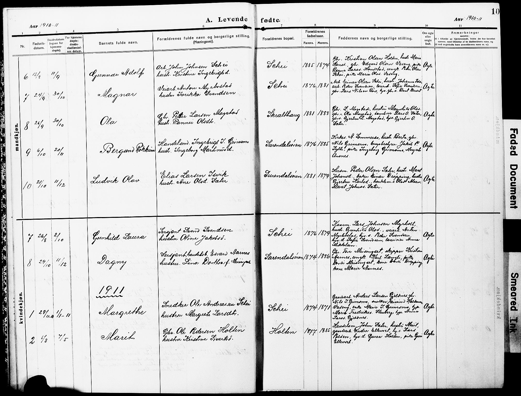 Ministerialprotokoller, klokkerbøker og fødselsregistre - Møre og Romsdal, SAT/A-1454/596/L1059: Parish register (copy) no. 596C02, 1908-1922, p. 10