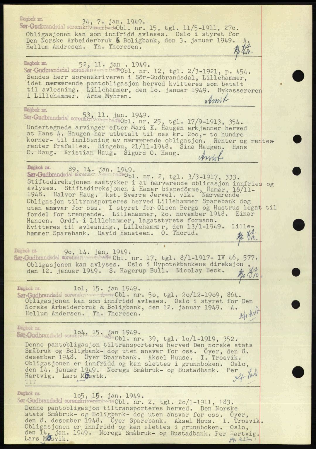 Sør-Gudbrandsdal tingrett, SAH/TING-004/H/Hb/Hbf/L0002: Mortgage book no. C1, 1938-1951, Diary no: : 34/1949