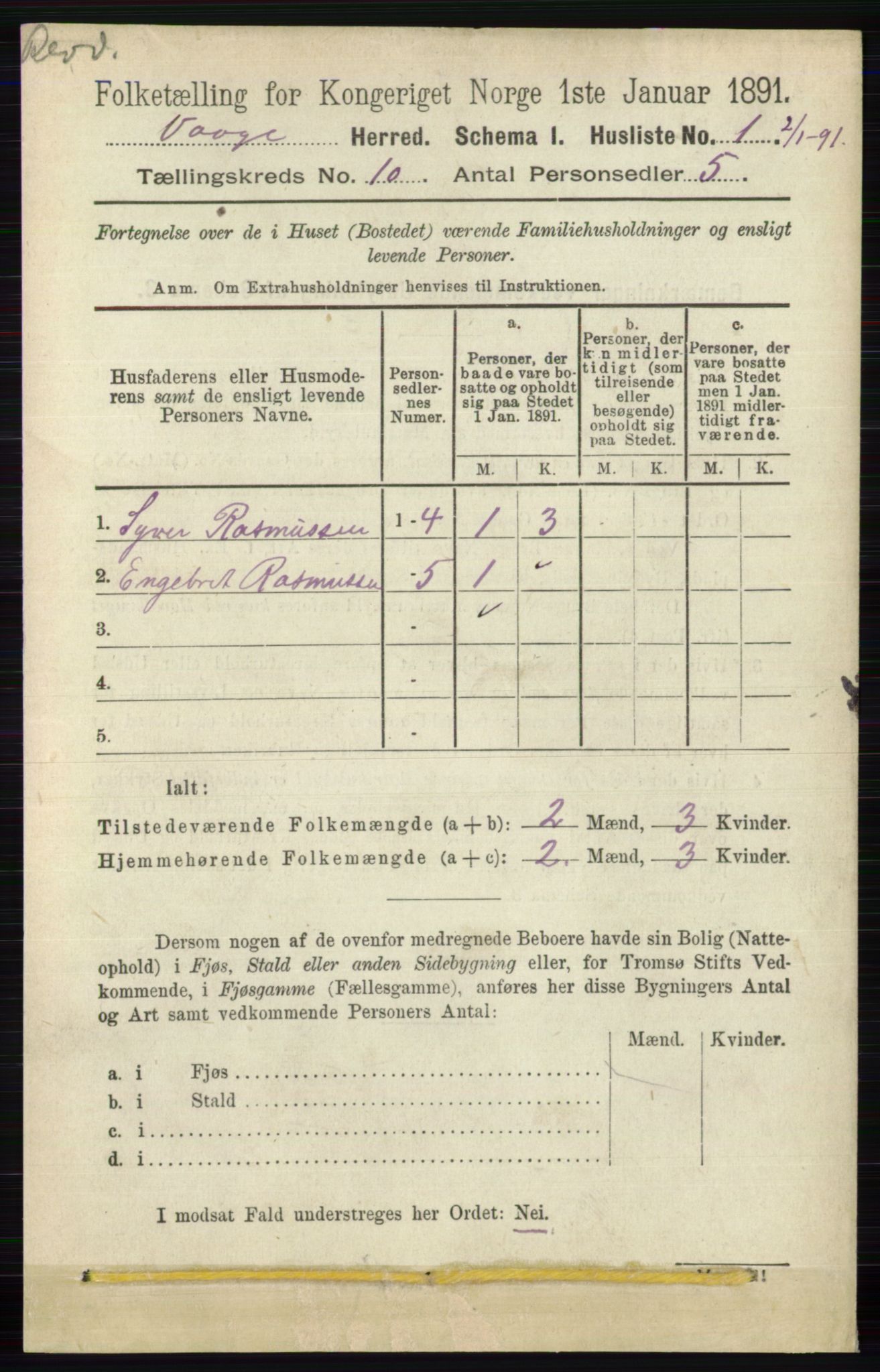 RA, 1891 census for 0515 Vågå, 1891, p. 6124