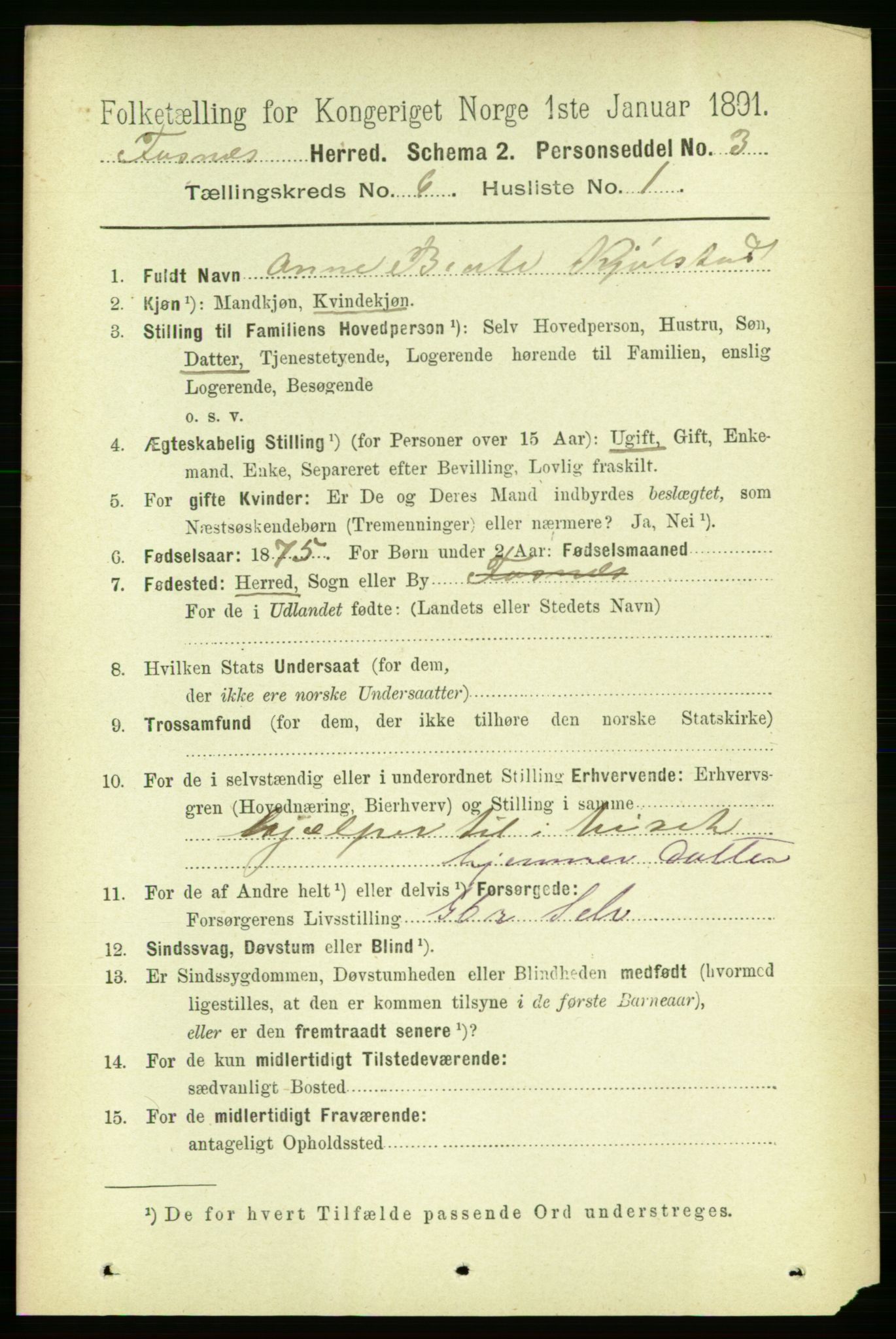 RA, 1891 census for 1748 Fosnes, 1891, p. 2764