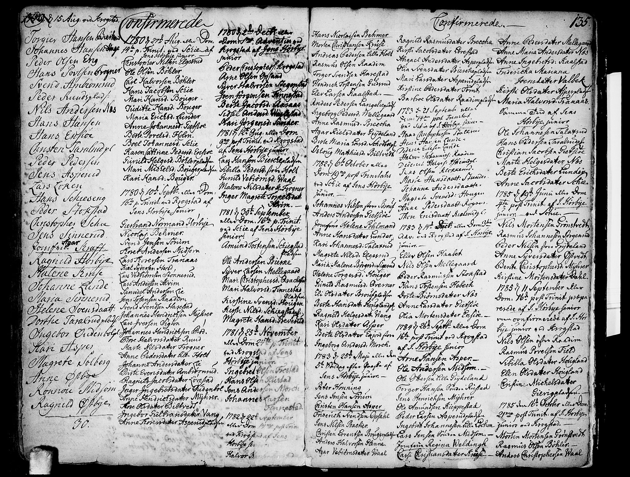 Kråkstad prestekontor Kirkebøker, SAO/A-10125a/F/Fa/L0001: Parish register (official) no. I 1, 1736-1785, p. 135