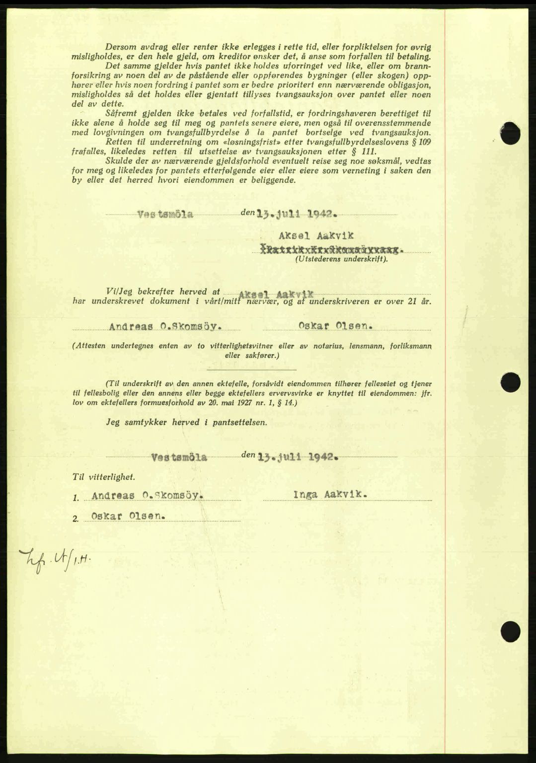 Nordmøre sorenskriveri, AV/SAT-A-4132/1/2/2Ca: Mortgage book no. B89, 1942-1942, Diary no: : 2069/1942