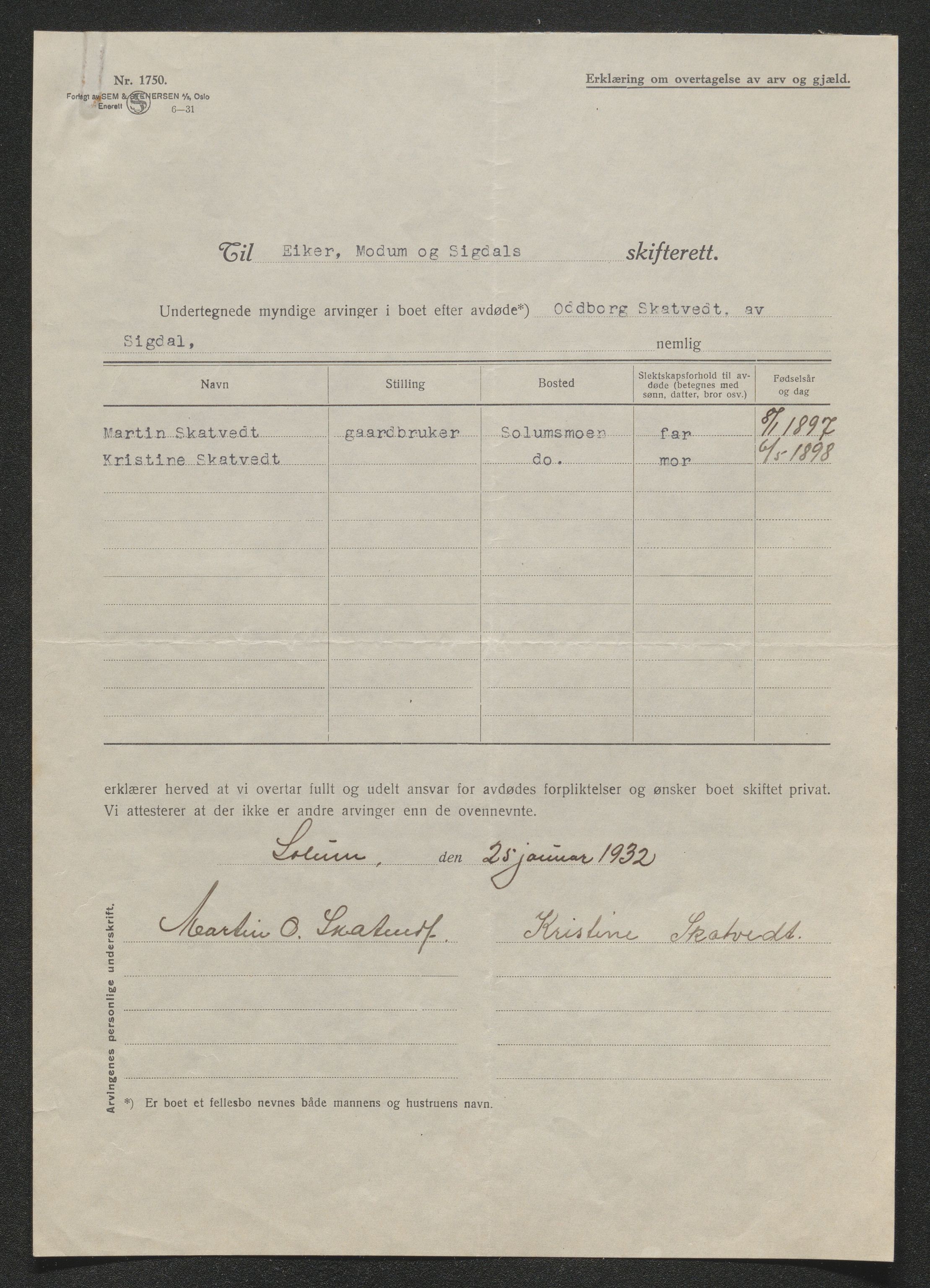 Eiker, Modum og Sigdal sorenskriveri, AV/SAKO-A-123/H/Ha/Hab/L0046: Dødsfallsmeldinger, 1930-1931, p. 1238