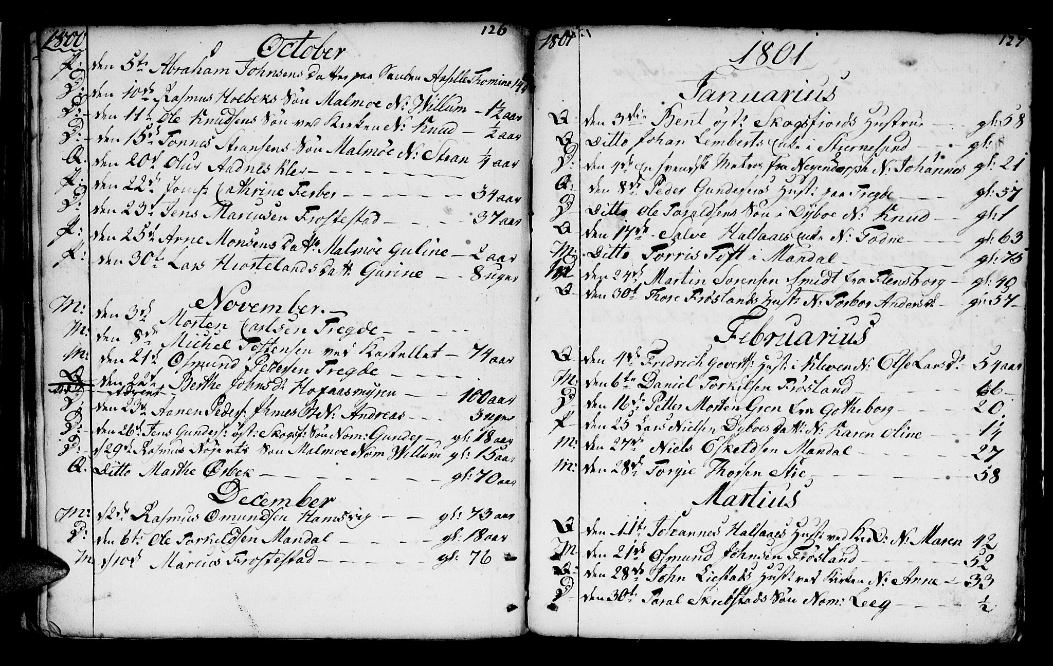 Mandal sokneprestkontor, AV/SAK-1111-0030/F/Fa/Faa/L0005: Parish register (official) no. A 5, 1748-1803, p. 126-127