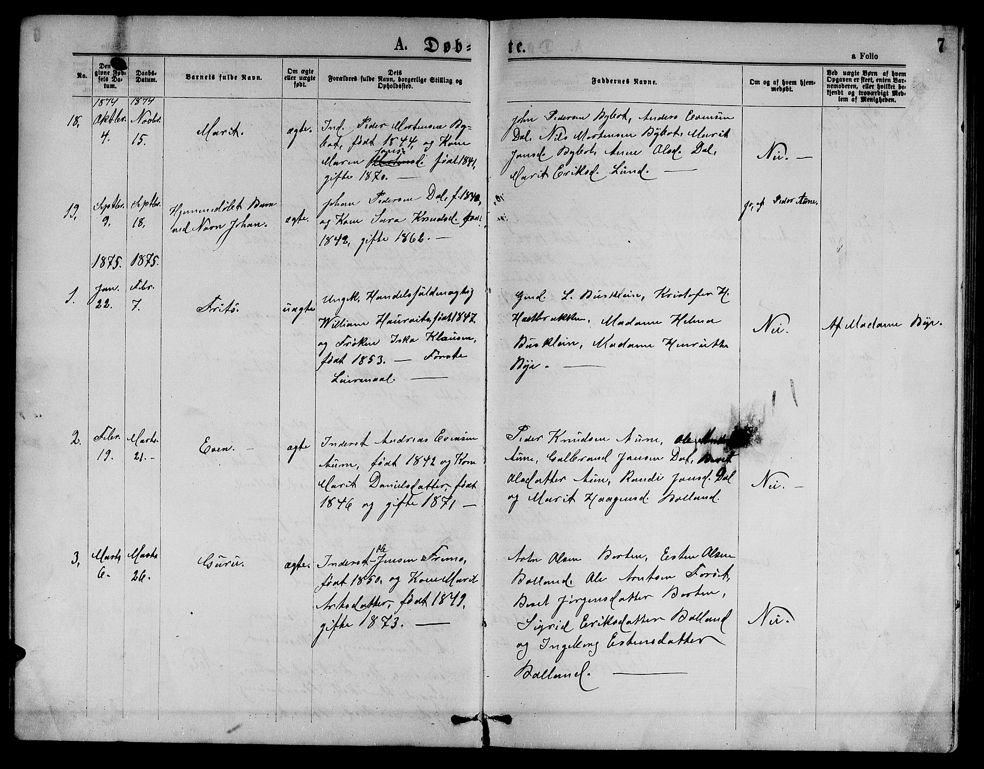 Ministerialprotokoller, klokkerbøker og fødselsregistre - Sør-Trøndelag, AV/SAT-A-1456/693/L1122: Parish register (copy) no. 693C03, 1870-1886, p. 7