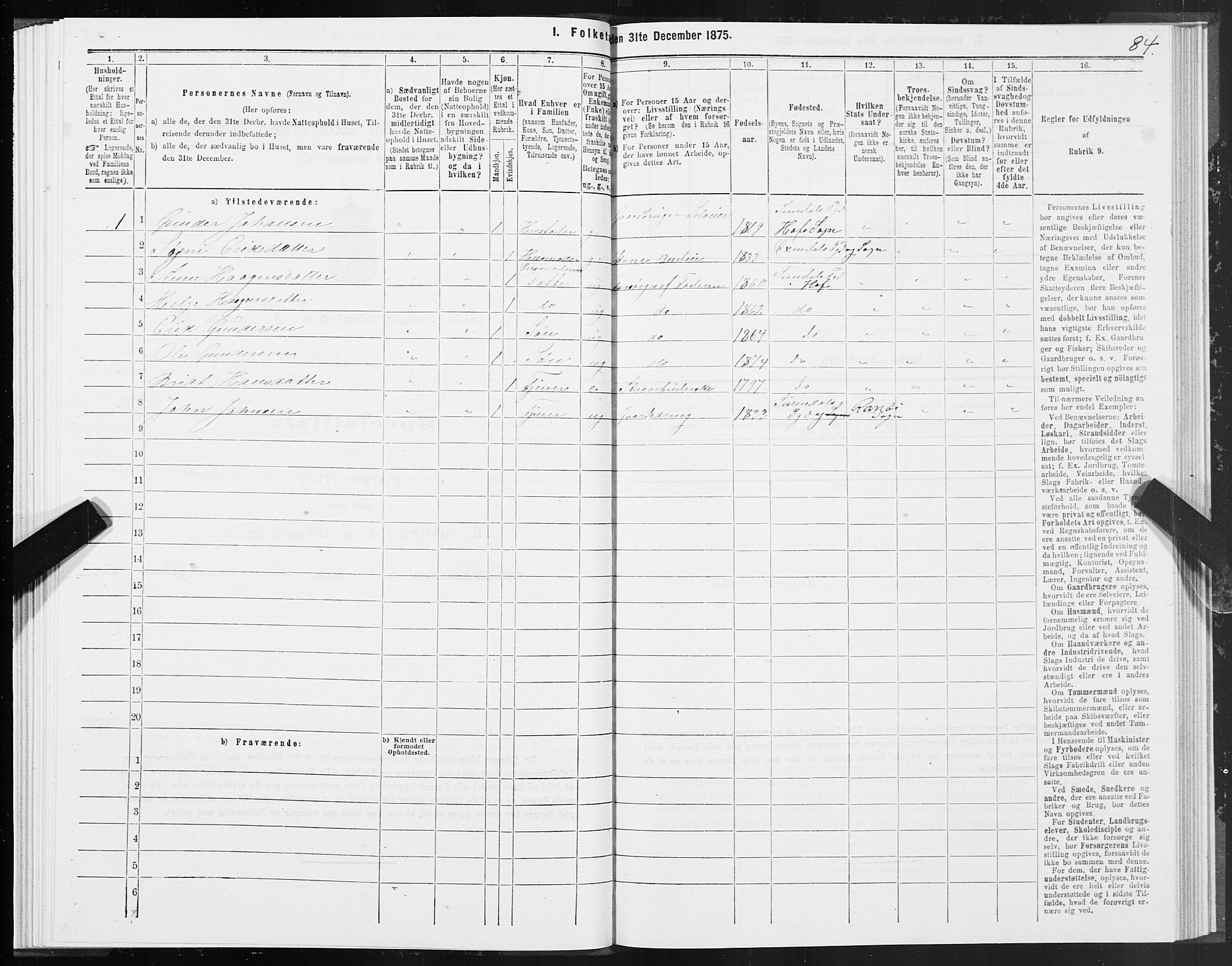 SAT, 1875 census for 1563P Sunndal, 1875, p. 3084