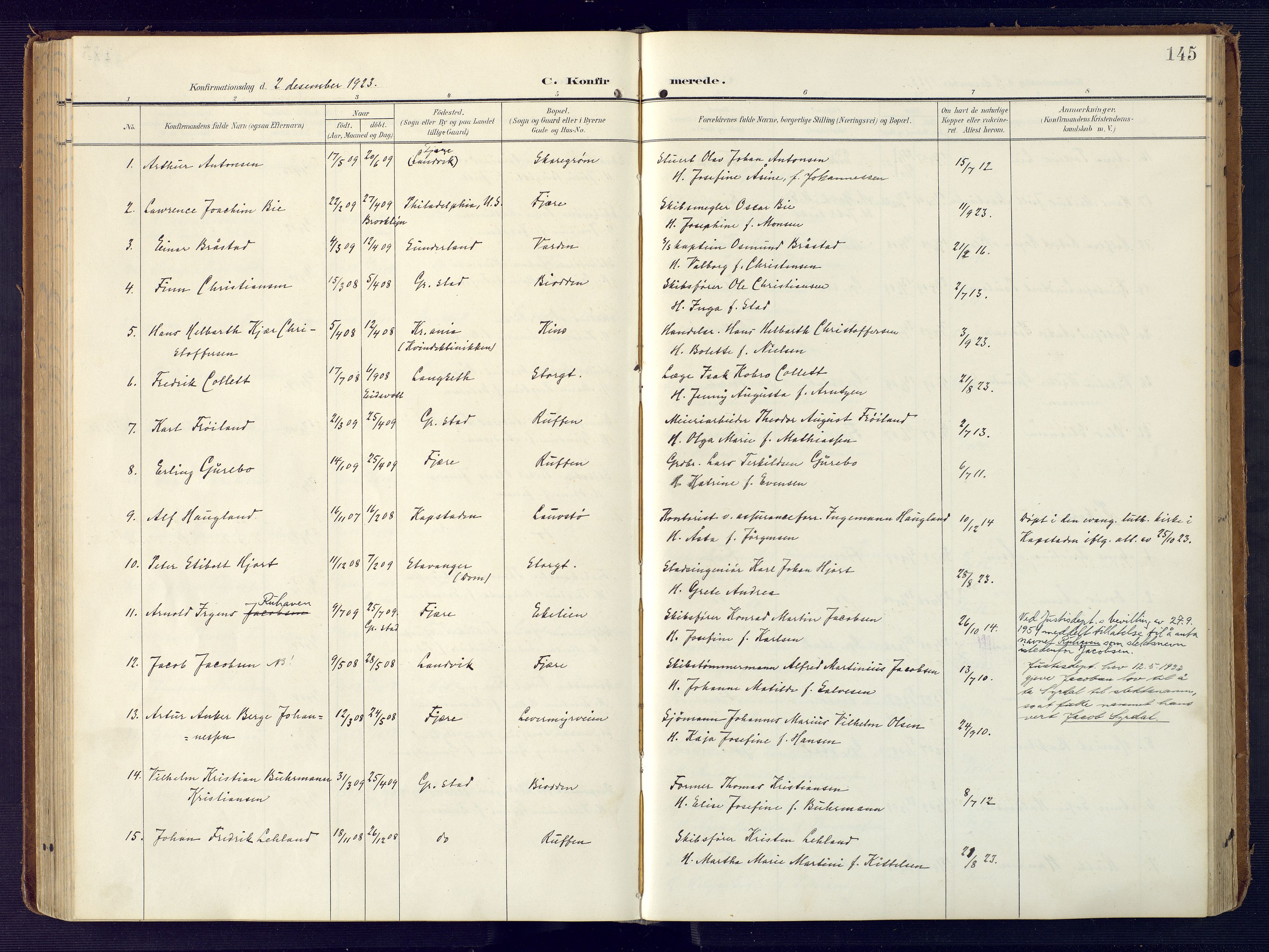 Grimstad sokneprestkontor, AV/SAK-1111-0017/F/Fa/L0005: Parish register (official) no. A 4, 1911-1924, p. 145