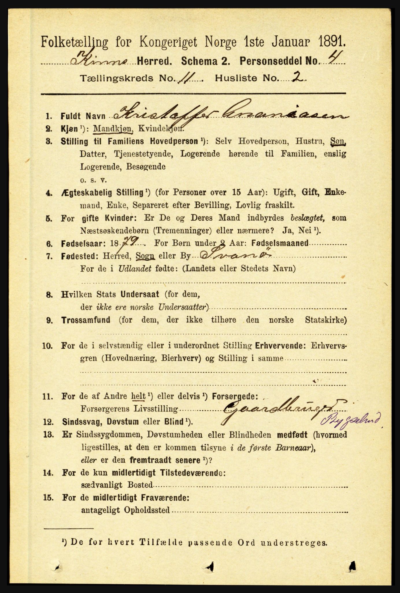RA, 1891 census for 1437 Kinn, 1891, p. 4074