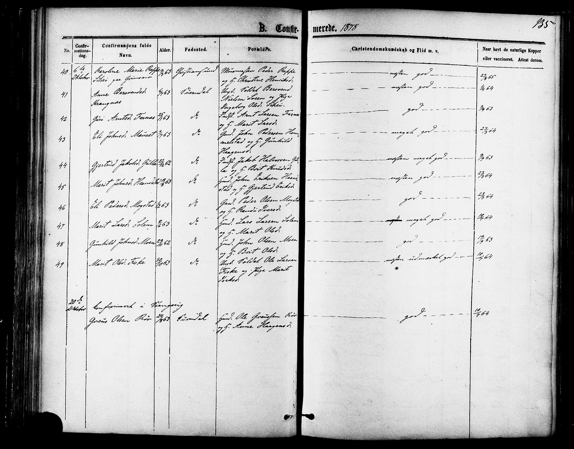 Ministerialprotokoller, klokkerbøker og fødselsregistre - Møre og Romsdal, SAT/A-1454/595/L1046: Parish register (official) no. 595A08, 1874-1884, p. 135
