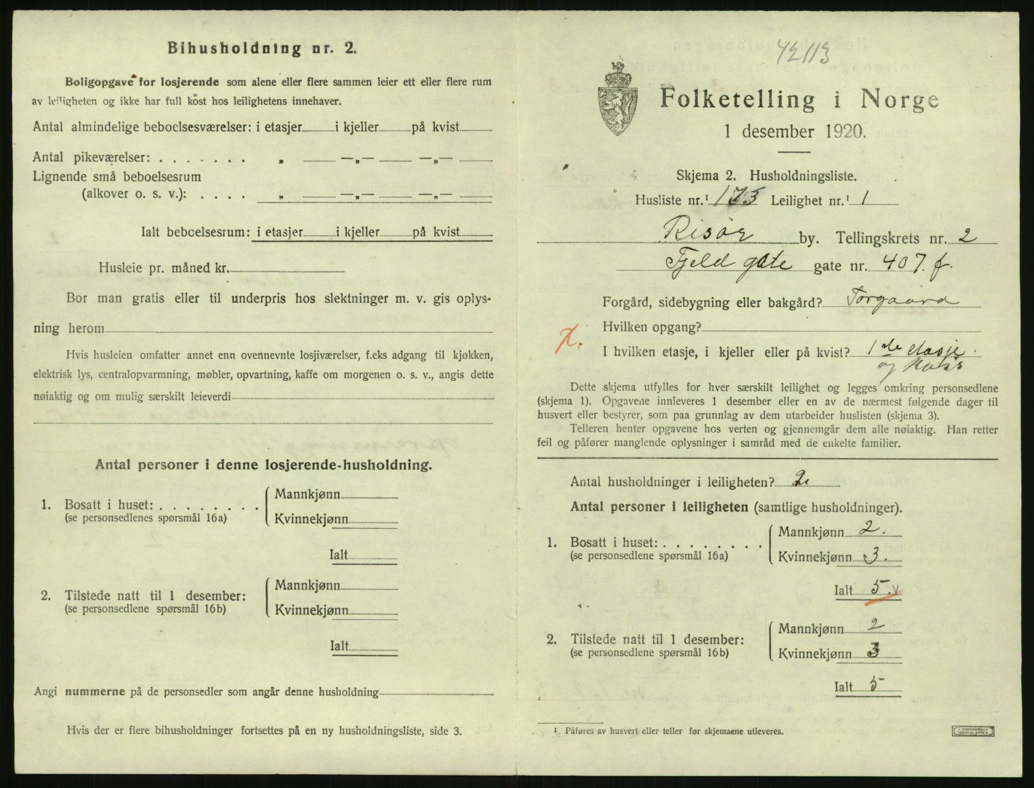 SAK, 1920 census for Risør, 1920, p. 2445