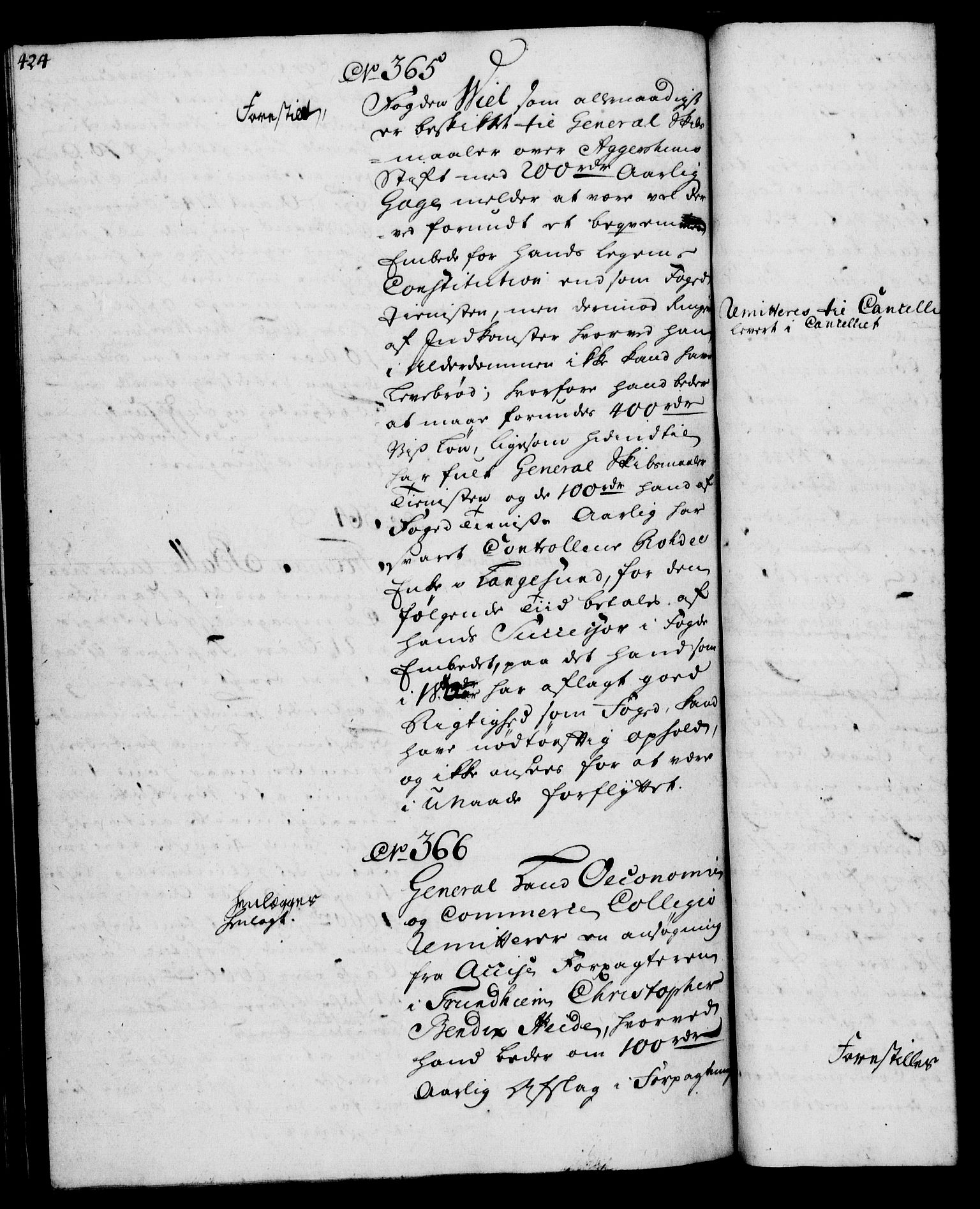 Rentekammeret, Kammerkanselliet, RA/EA-3111/G/Gh/Gha/L0032: Norsk ekstraktmemorialprotokoll (merket RK 53.77), 1753-1755, p. 424