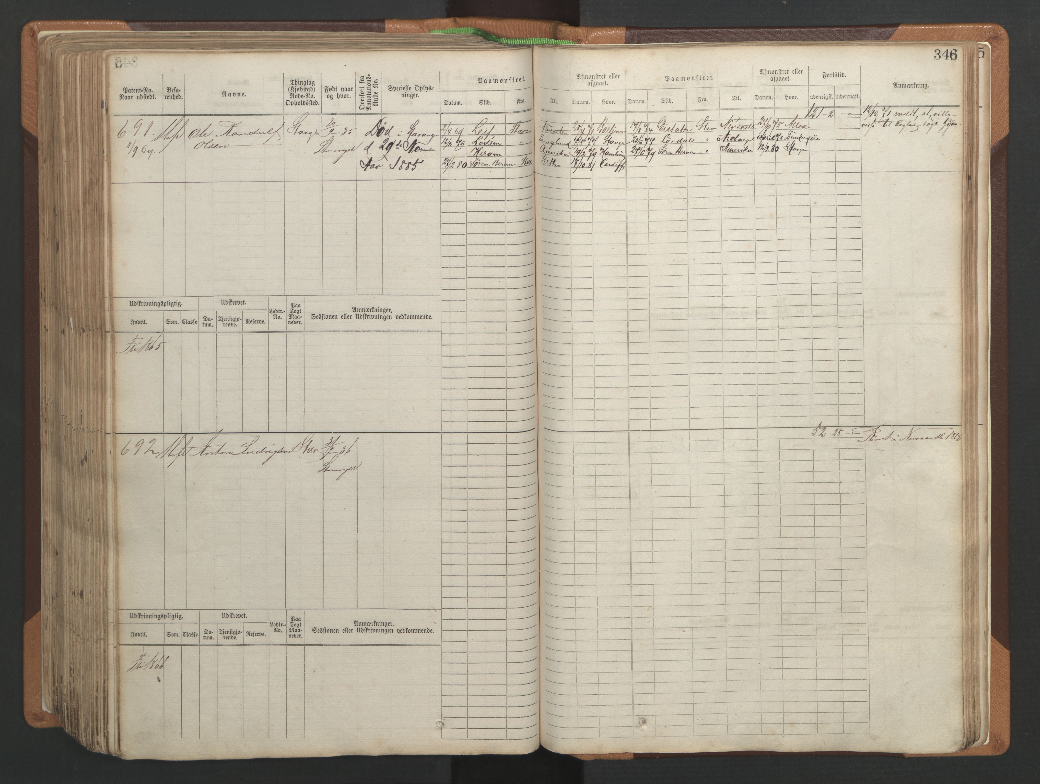 Stavanger sjømannskontor, AV/SAST-A-102006/F/Fb/Fbb/L0004: Sjøfartshovedrulle, patentnr. 1-792 (del 1), 1869-1880, p. 352