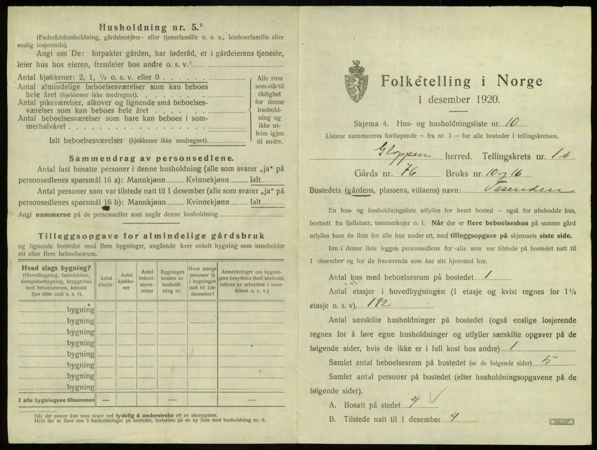 SAB, 1920 census for Gloppen, 1920, p. 71