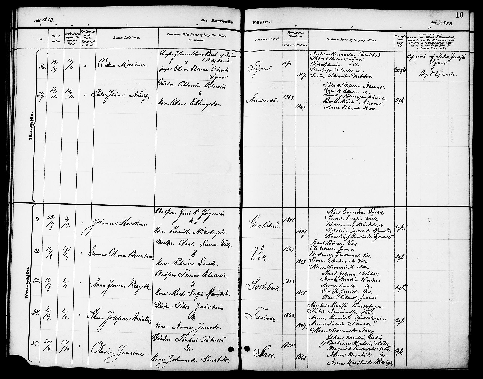 Ministerialprotokoller, klokkerbøker og fødselsregistre - Møre og Romsdal, AV/SAT-A-1454/523/L0340: Parish register (copy) no. 523C03, 1892-1902, p. 16