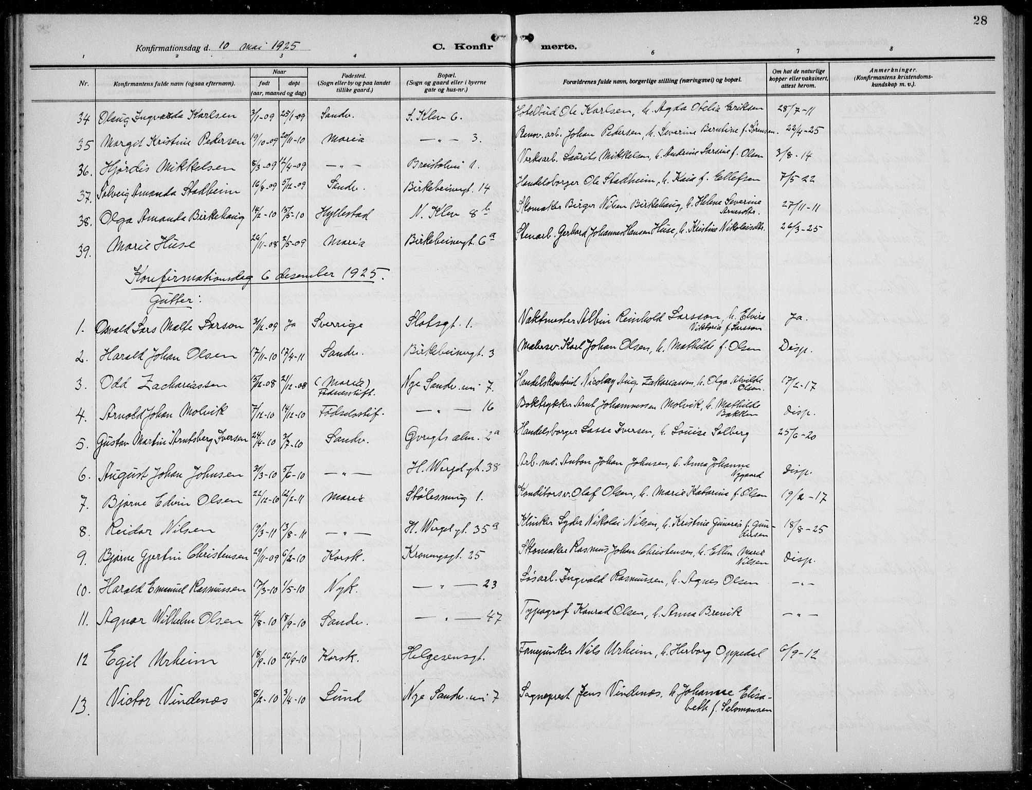 Mariakirken Sokneprestembete, AV/SAB-A-76901/H/Hab/L0010: Parish register (copy) no. A 10, 1920-1937, p. 28