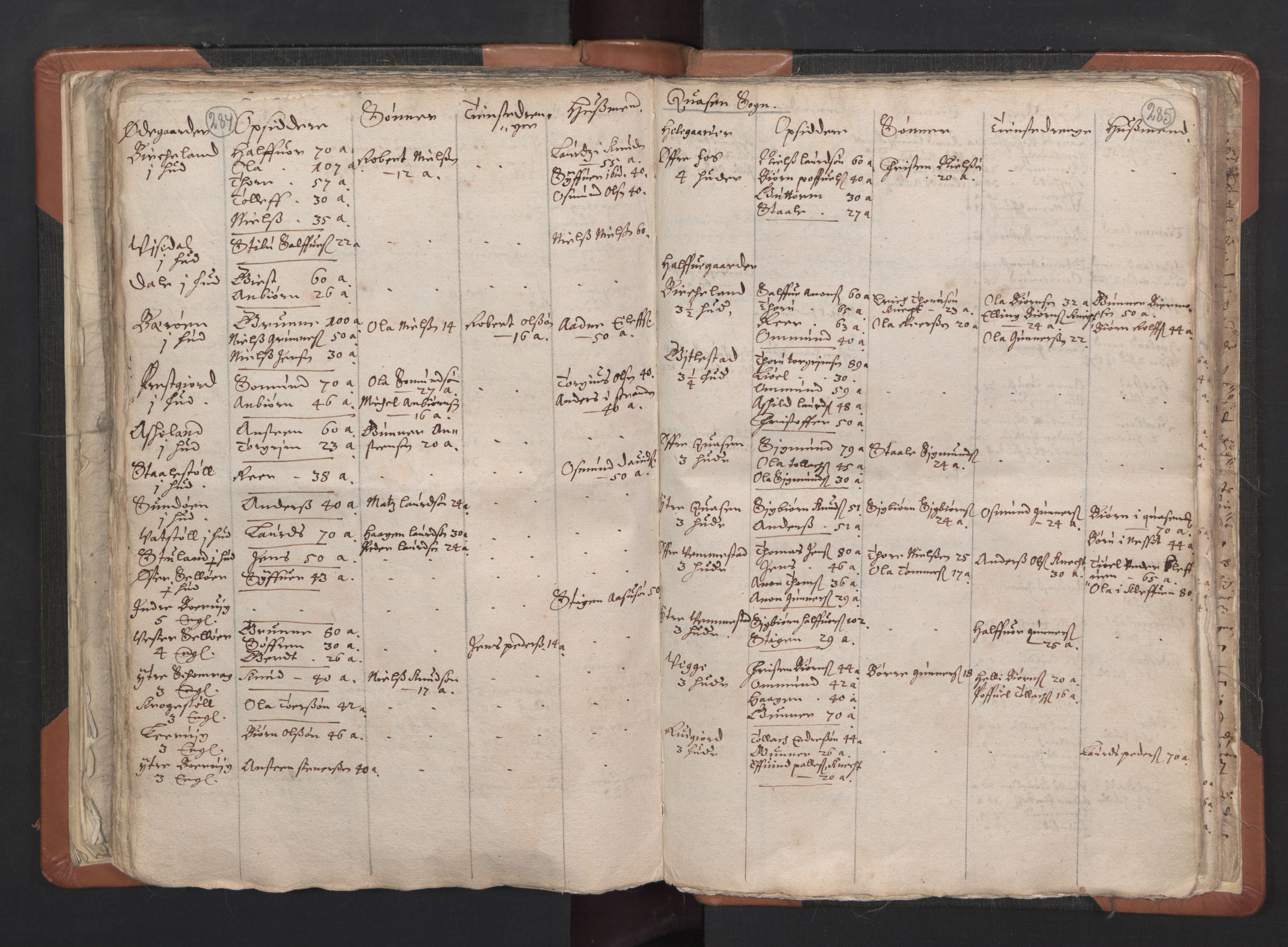 RA, Vicar's Census 1664-1666, no. 16: Lista deanery, 1664-1666, p. 284-285