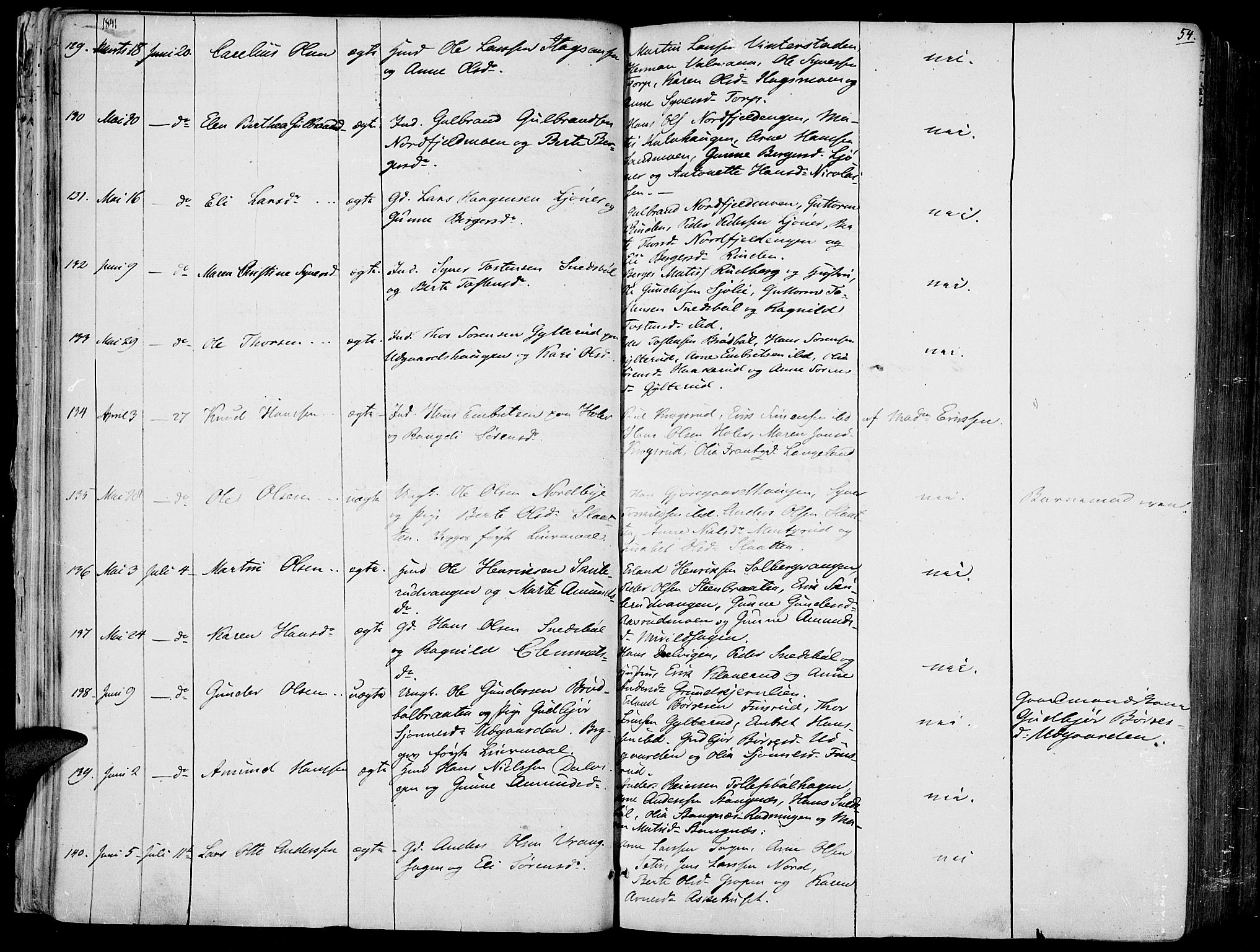 Vinger prestekontor, AV/SAH-PREST-024/H/Ha/Haa/L0008: Parish register (official) no. 8, 1839-1847, p. 54