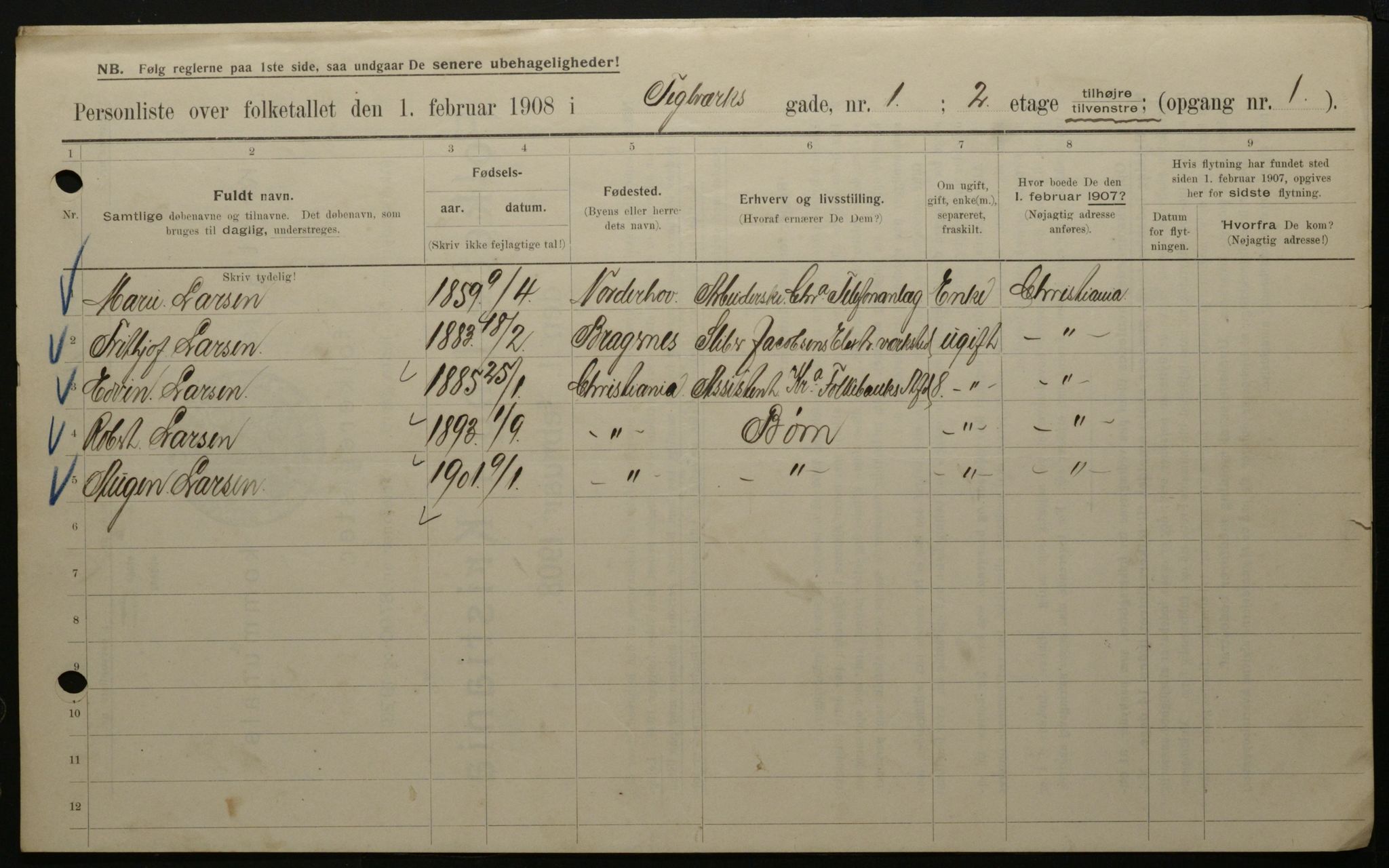 OBA, Municipal Census 1908 for Kristiania, 1908, p. 96476