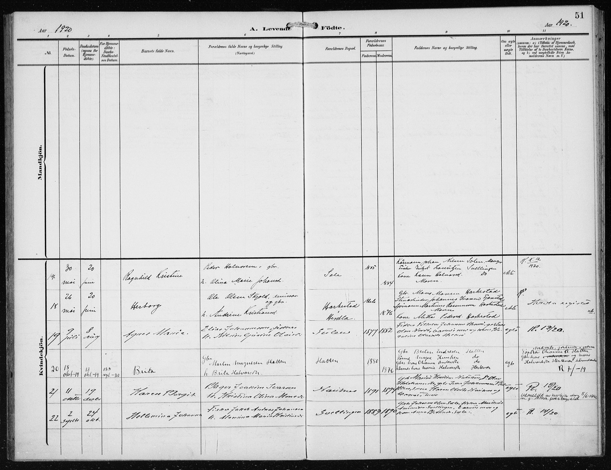 Herdla Sokneprestembete, AV/SAB-A-75701/H/Haa: Parish register (official) no. B 1, 1902-1921, p. 51