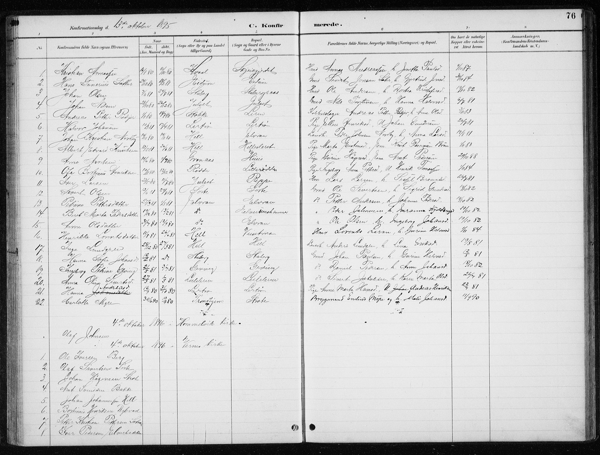 Ministerialprotokoller, klokkerbøker og fødselsregistre - Nord-Trøndelag, SAT/A-1458/710/L0096: Parish register (copy) no. 710C01, 1892-1925, p. 76