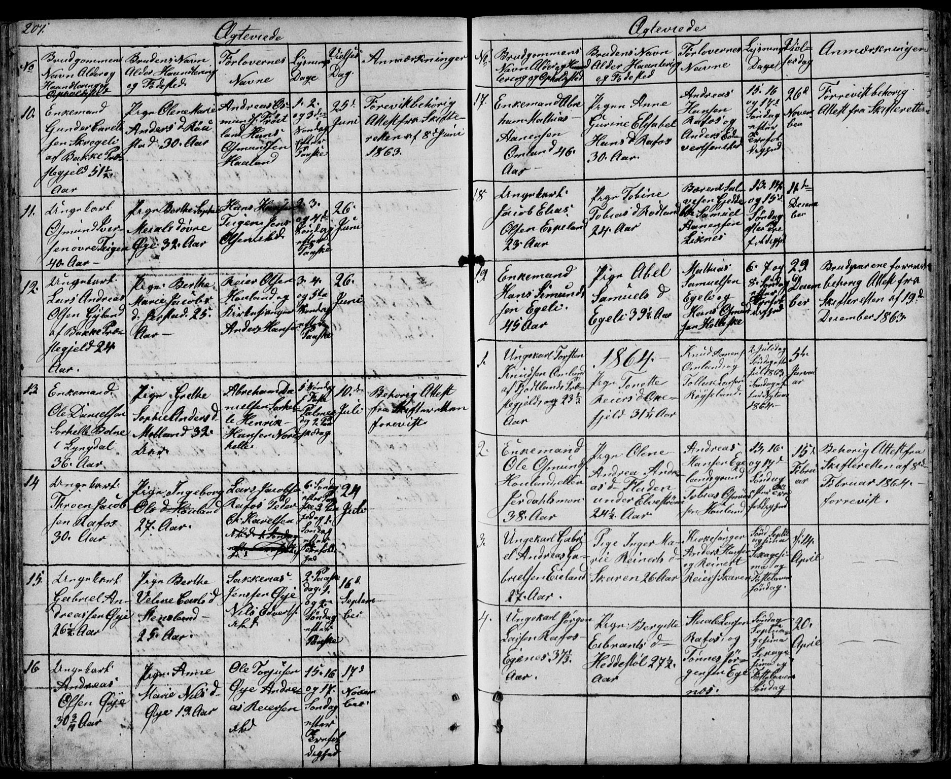 Kvinesdal sokneprestkontor, SAK/1111-0026/F/Fb/Fbb/L0001: Parish register (copy) no. B 1, 1852-1872, p. 201