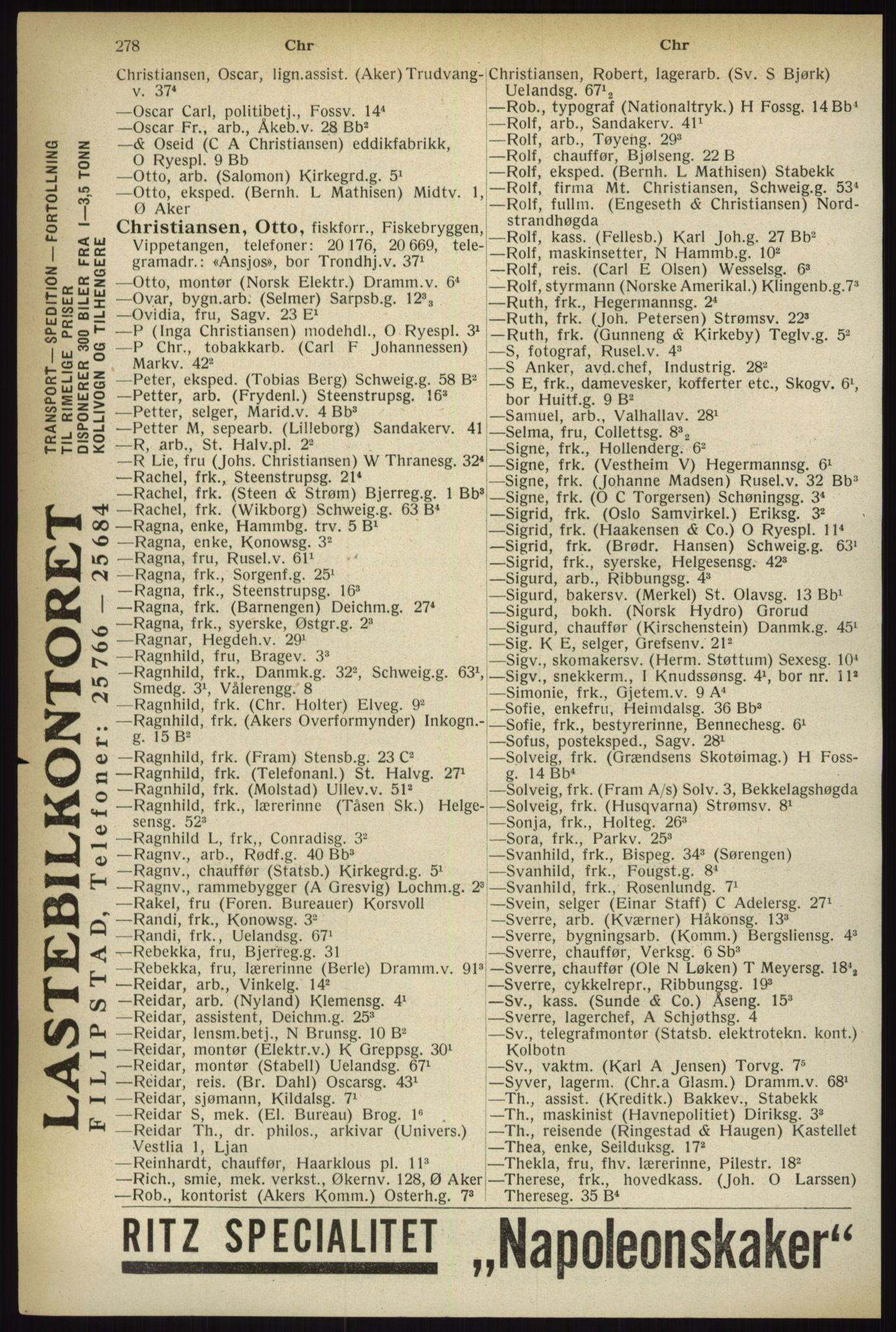 Kristiania/Oslo adressebok, PUBL/-, 1933, p. 278