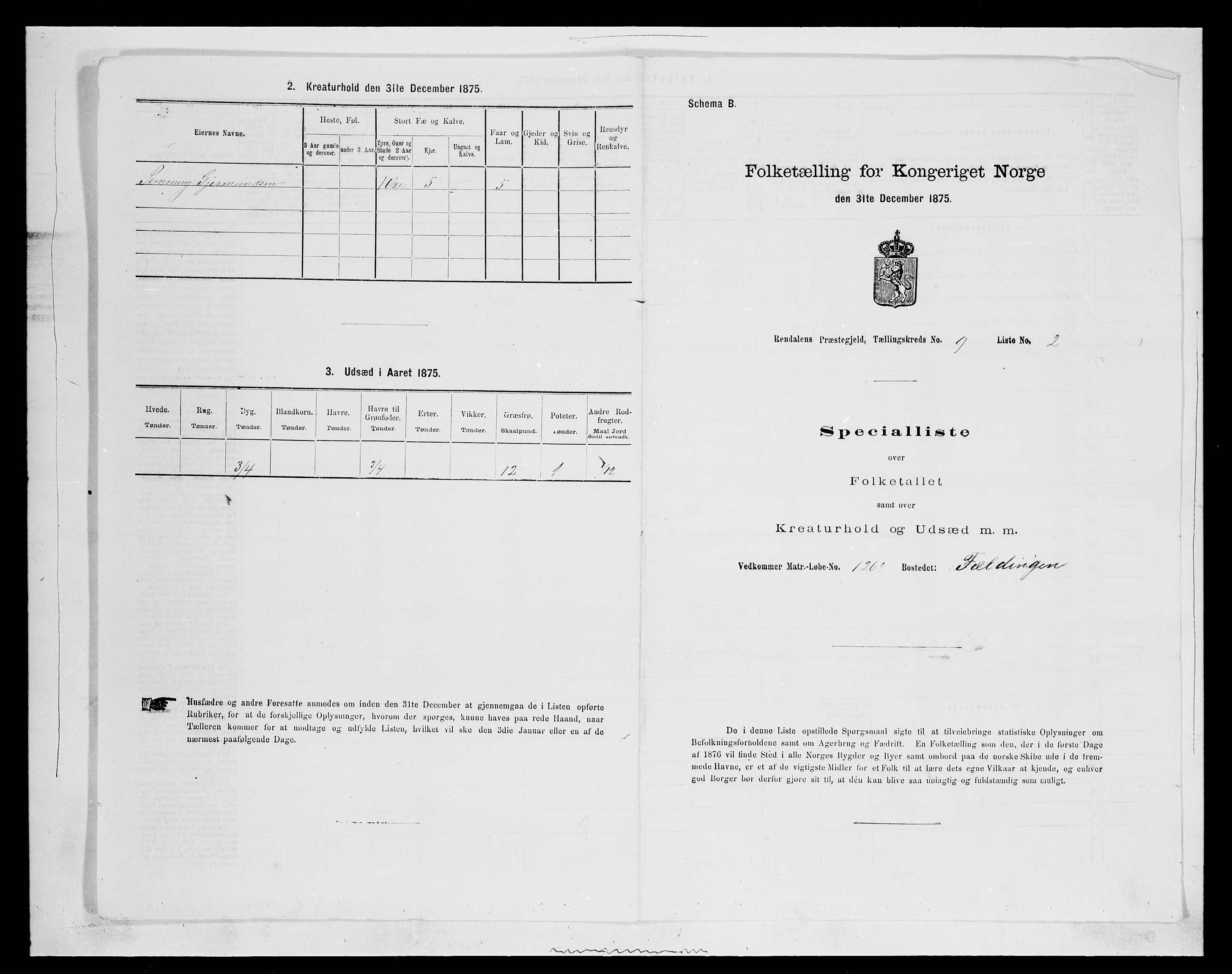 SAH, 1875 census for 0432P Rendalen, 1875, p. 815