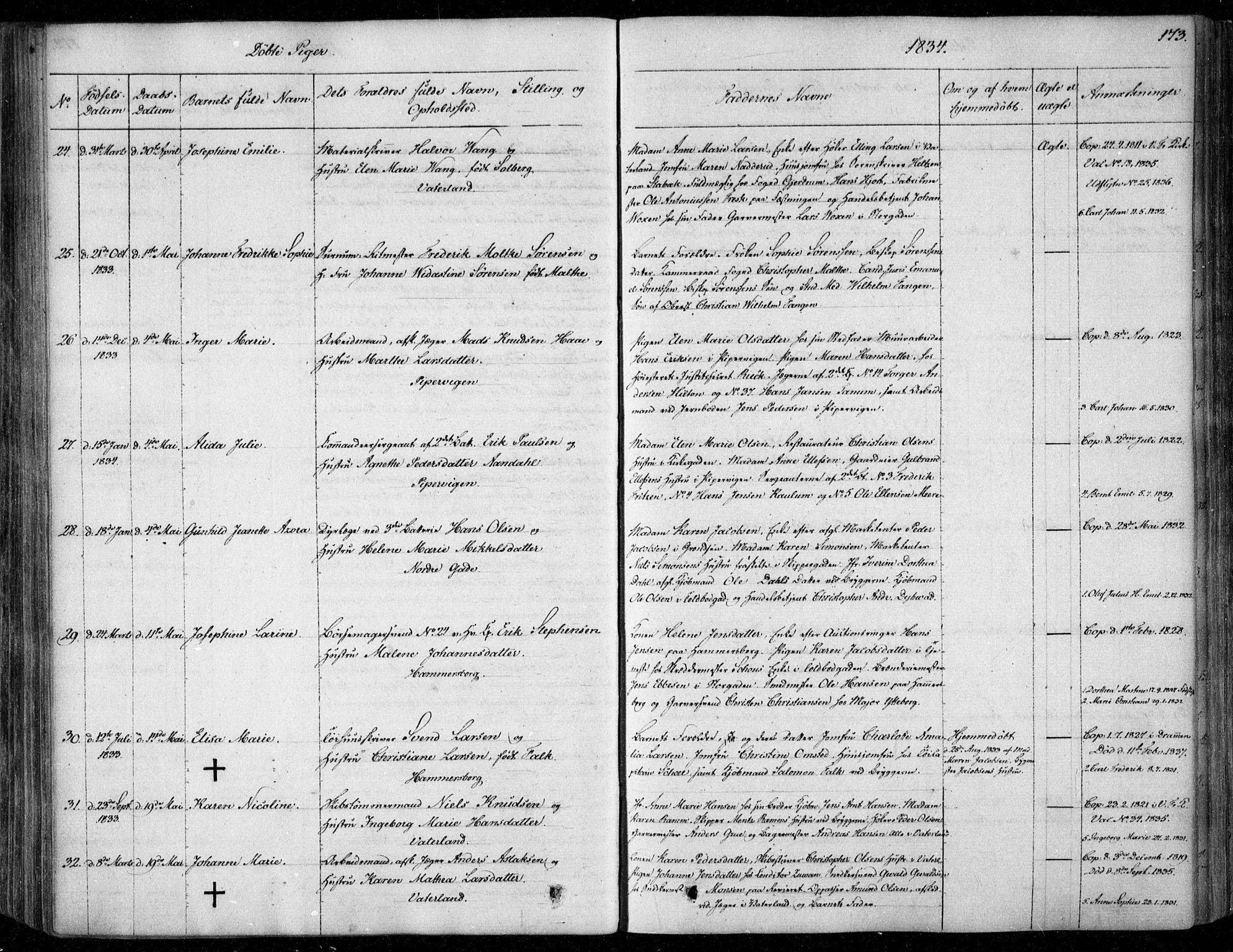 Garnisonsmenigheten Kirkebøker, SAO/A-10846/F/Fa/L0006: Parish register (official) no. 6, 1828-1841, p. 173