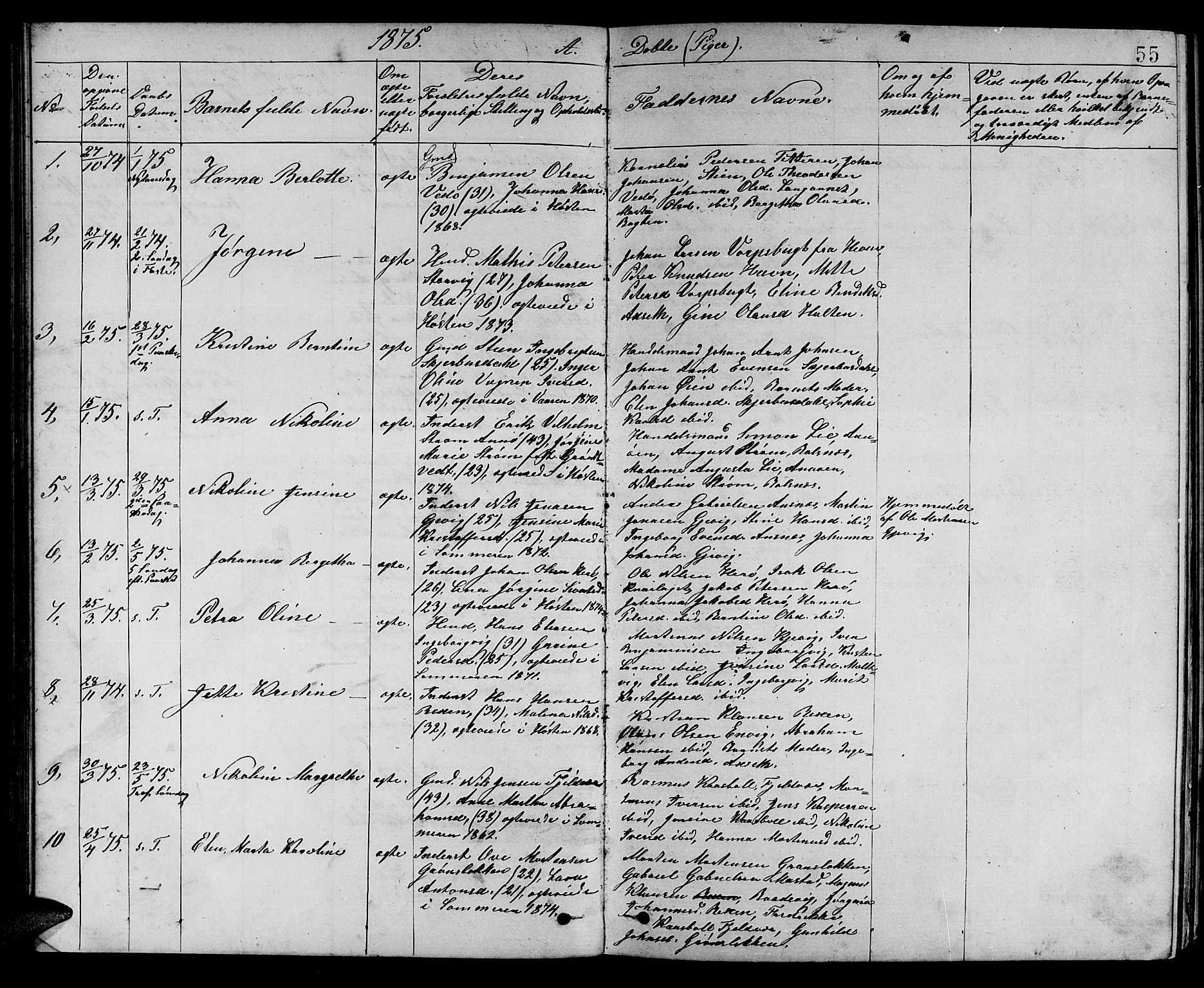 Ministerialprotokoller, klokkerbøker og fødselsregistre - Sør-Trøndelag, SAT/A-1456/637/L0561: Parish register (copy) no. 637C02, 1873-1882, p. 55