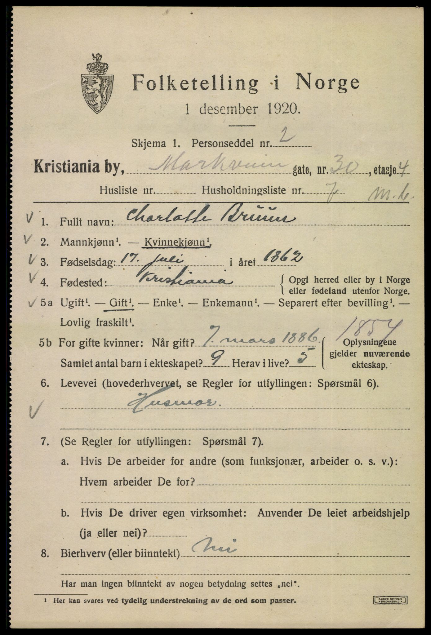 SAO, 1920 census for Kristiania, 1920, p. 388357