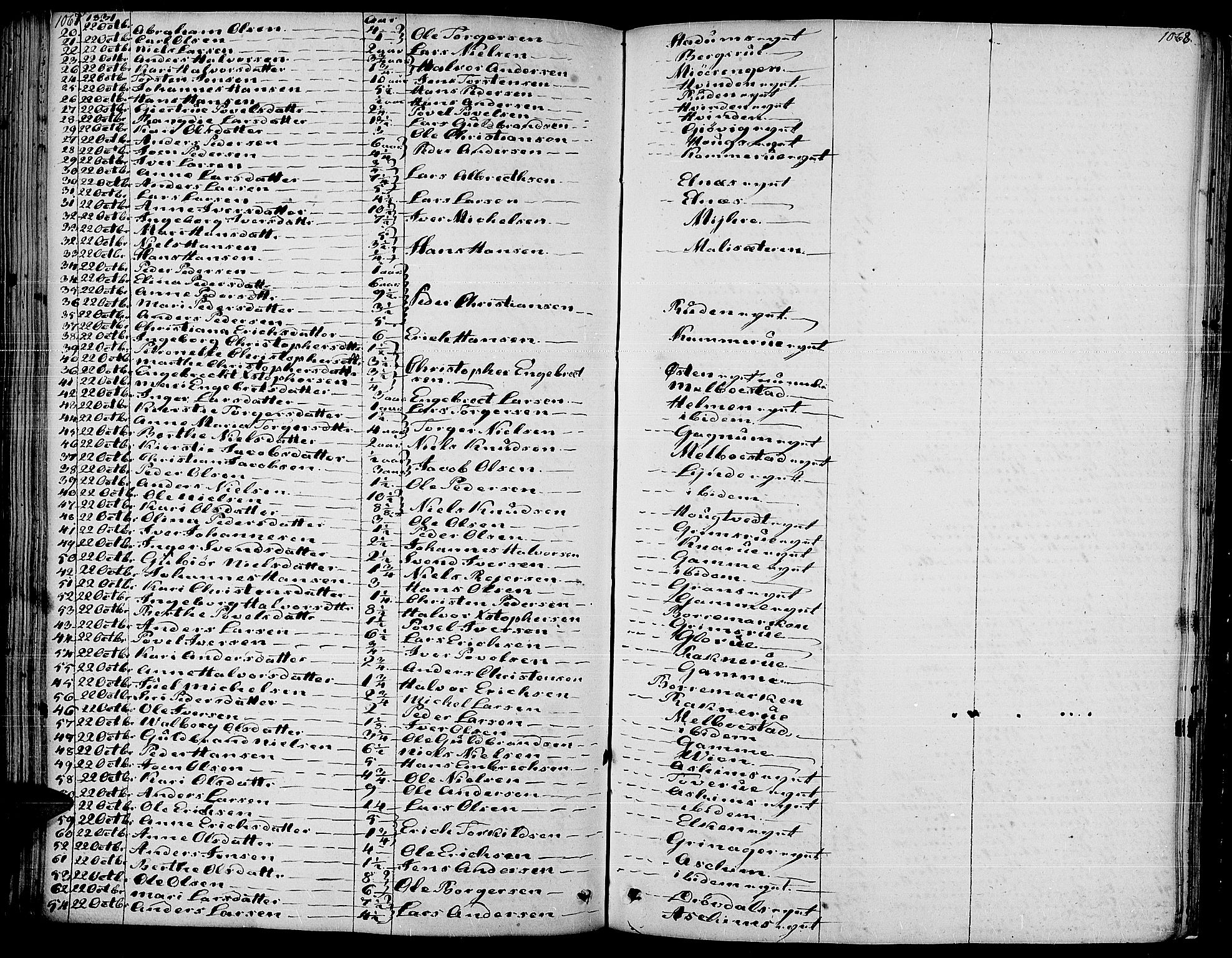 Gran prestekontor, AV/SAH-PREST-112/H/Ha/Haa/L0010: Parish register (official) no. 10, 1824-1842, p. 1067-1068