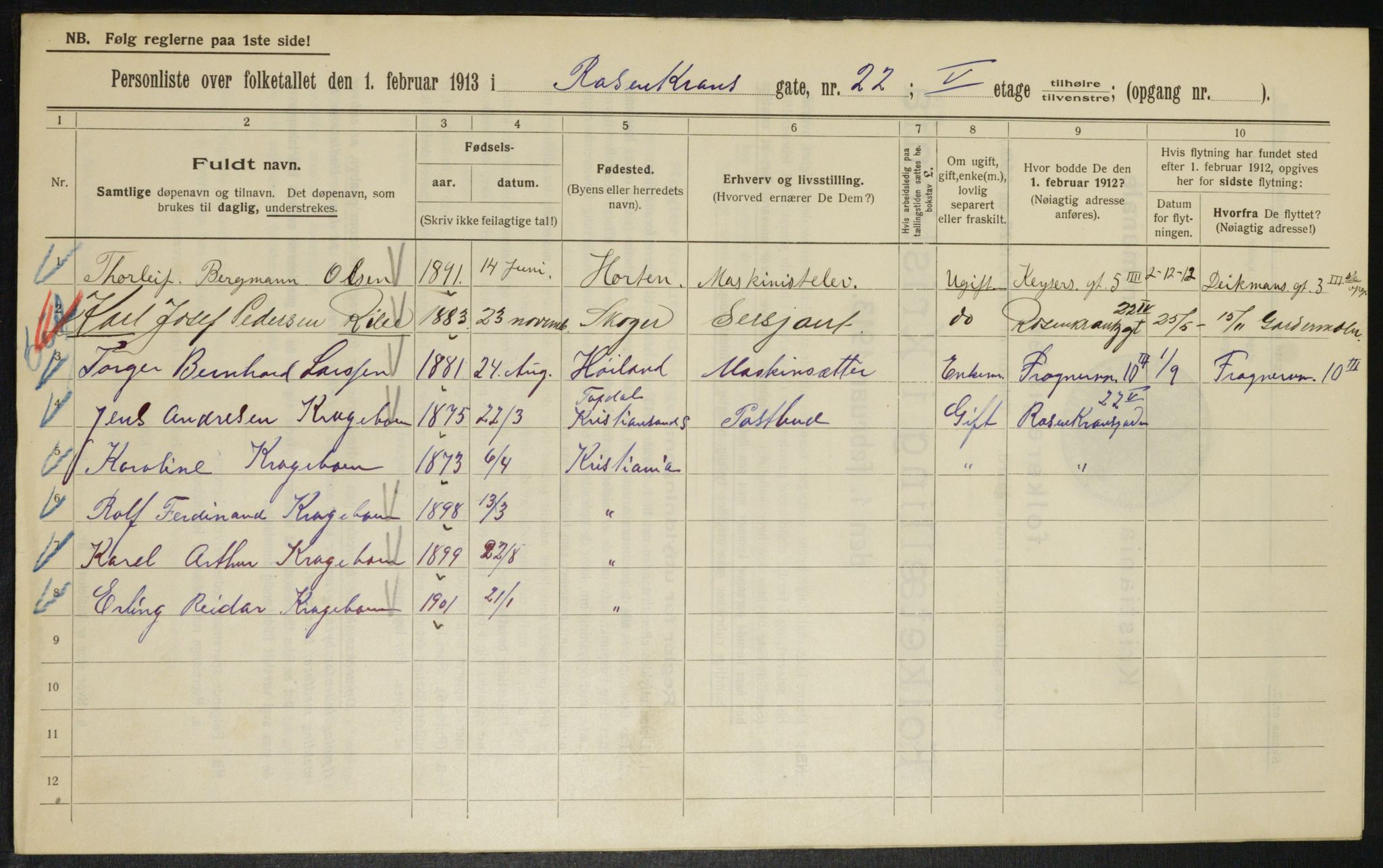 OBA, Municipal Census 1913 for Kristiania, 1913, p. 84019