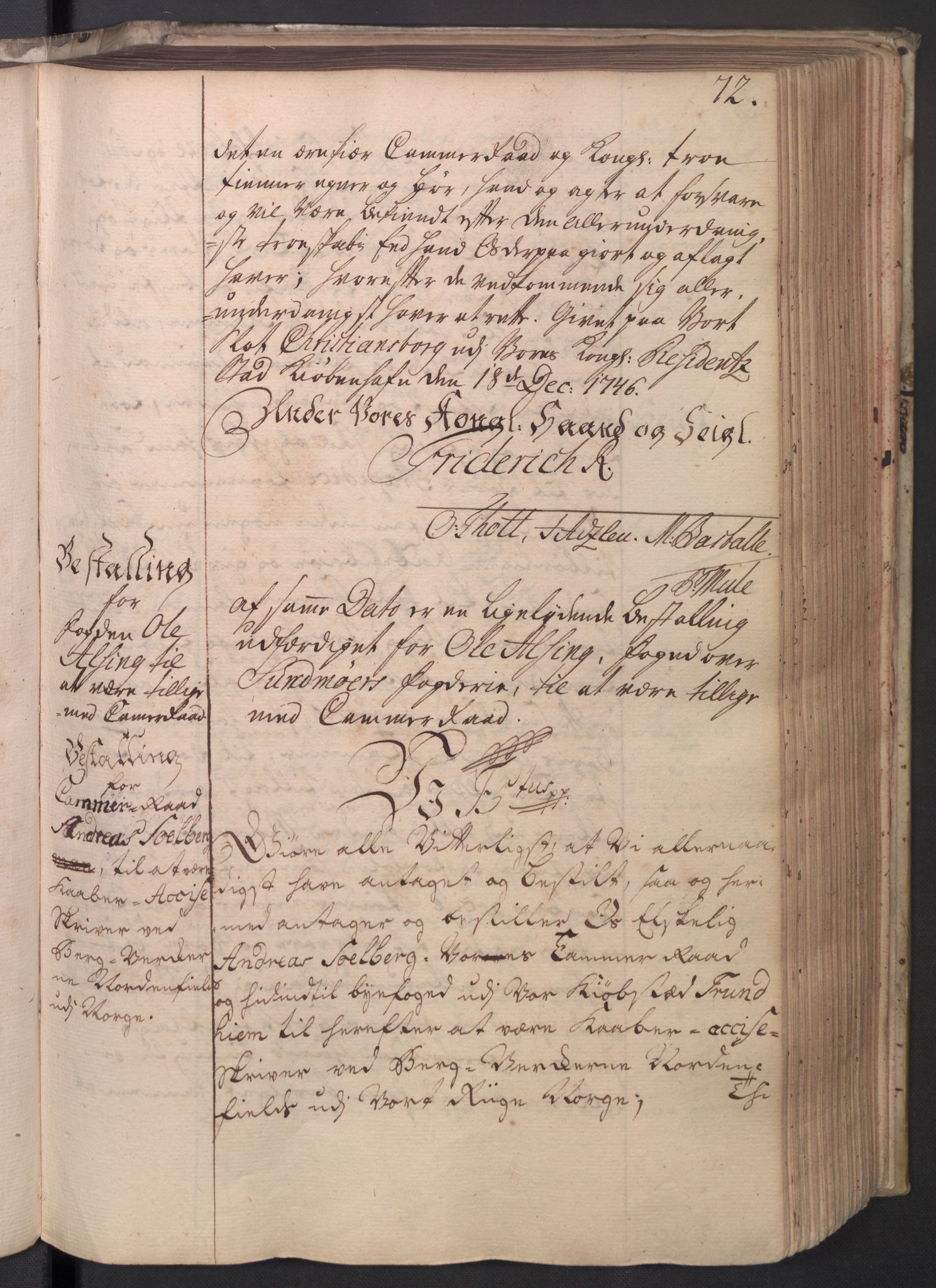 Rentekammeret, Kammerkanselliet, RA/EA-3111/G/Gg/Gge/L0003: Norsk bestallingsprotokoll med register (merket RK 53.27), 1745-1761, p. 72