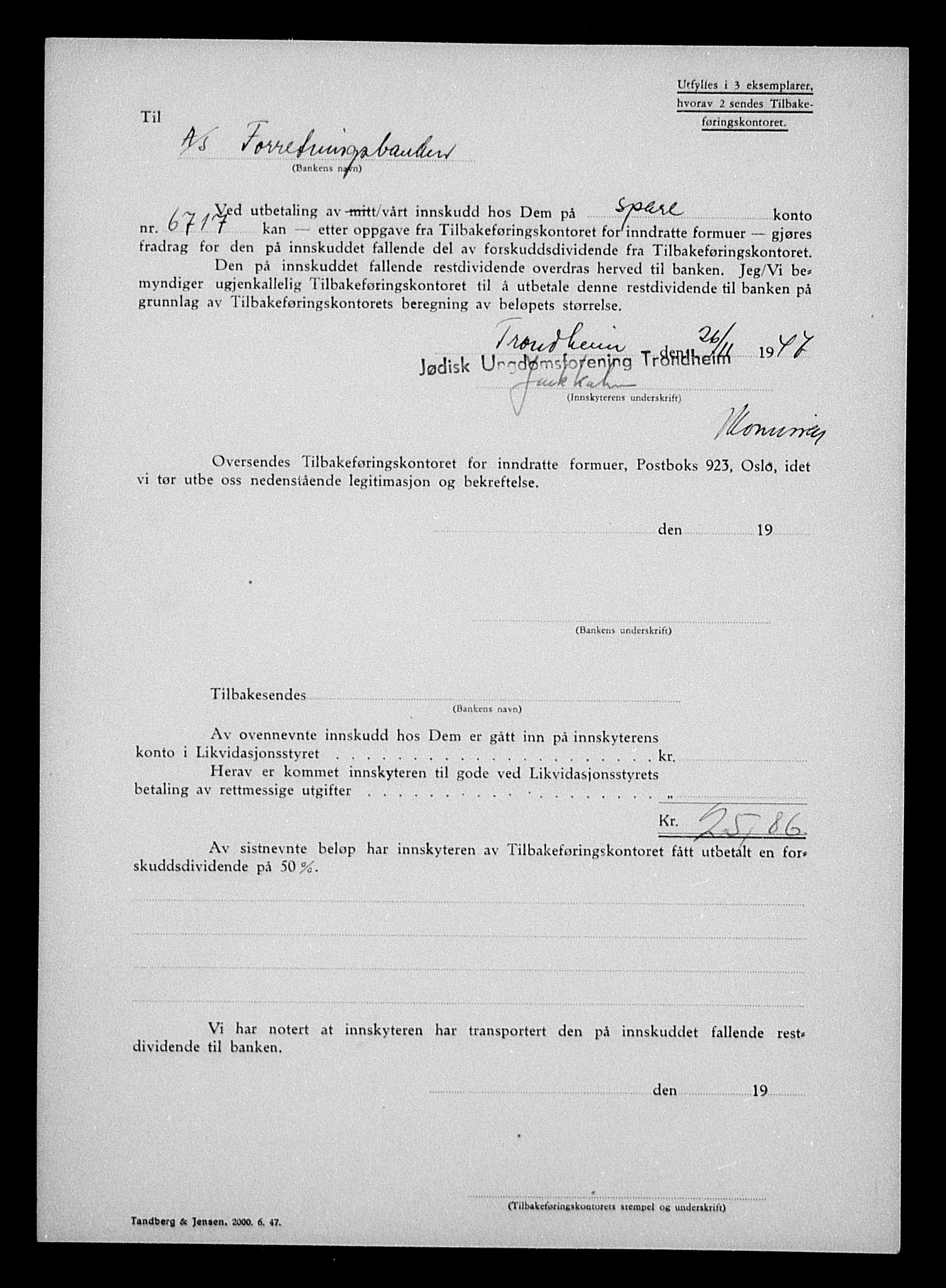 Justisdepartementet, Tilbakeføringskontoret for inndratte formuer, RA/S-1564/H/Hc/Hca/L0899: --, 1945-1947, p. 266