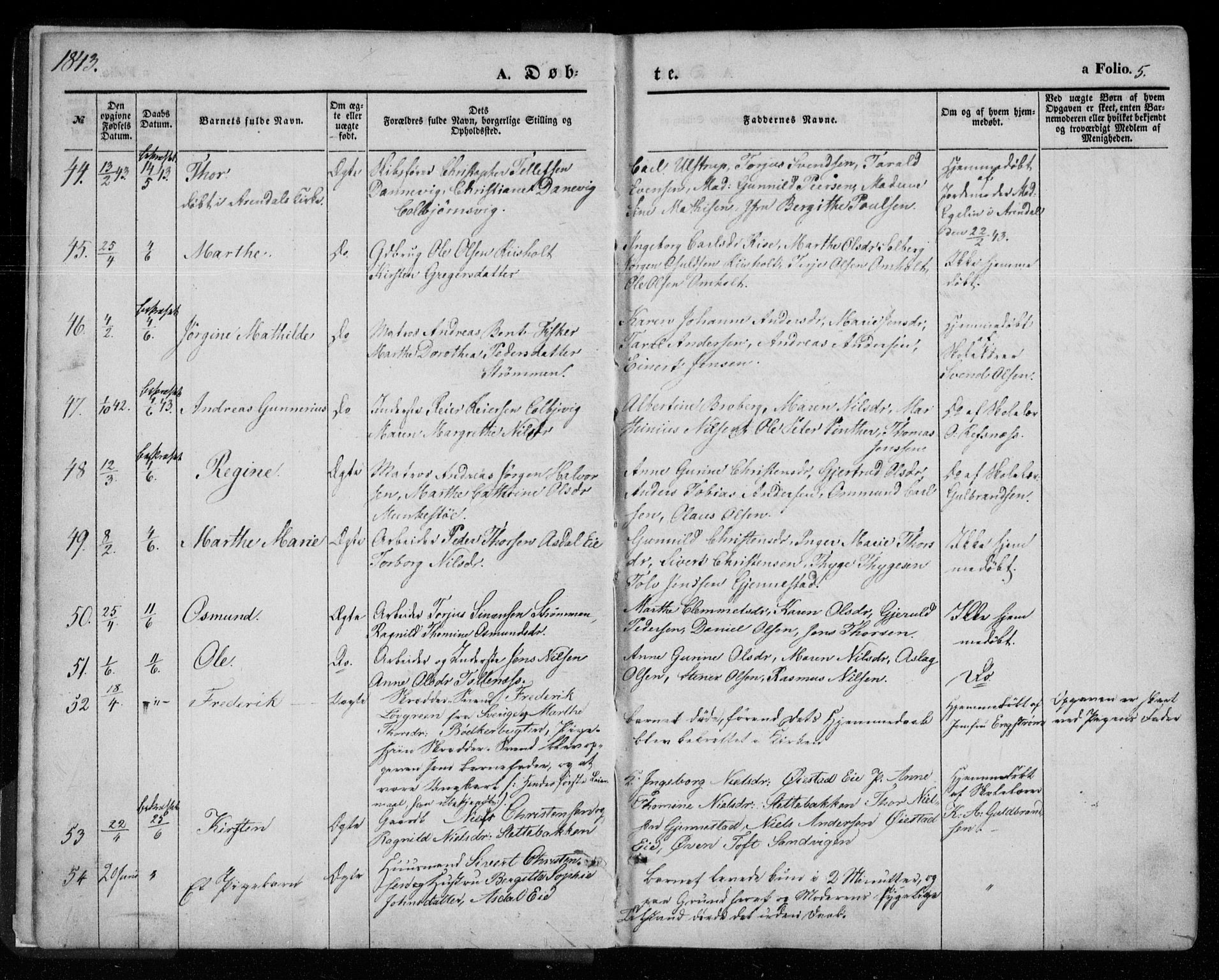 Øyestad sokneprestkontor, AV/SAK-1111-0049/F/Fa/L0014: Parish register (official) no. A 14, 1843-1856, p. 5