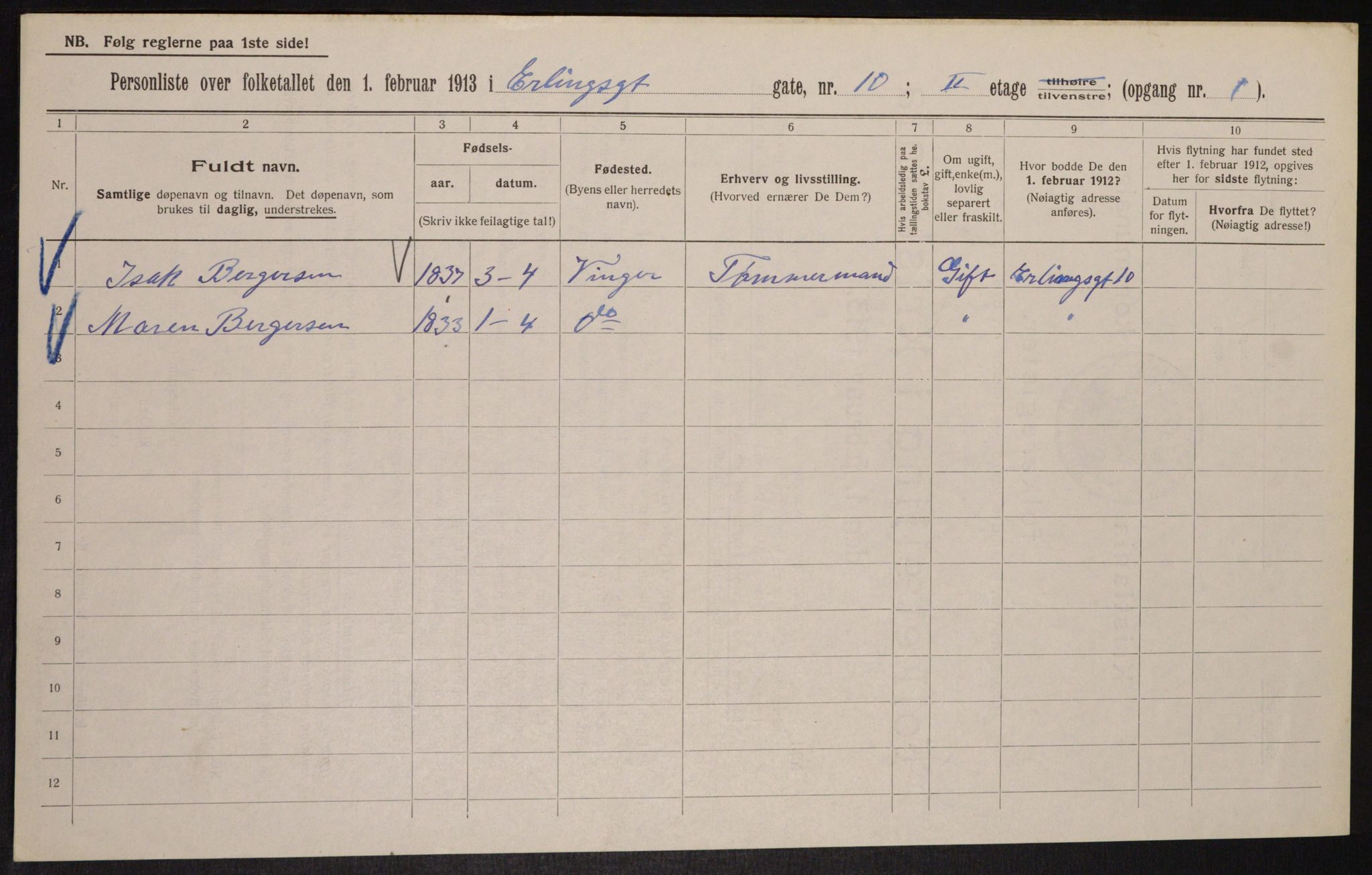 OBA, Municipal Census 1913 for Kristiania, 1913, p. 22115