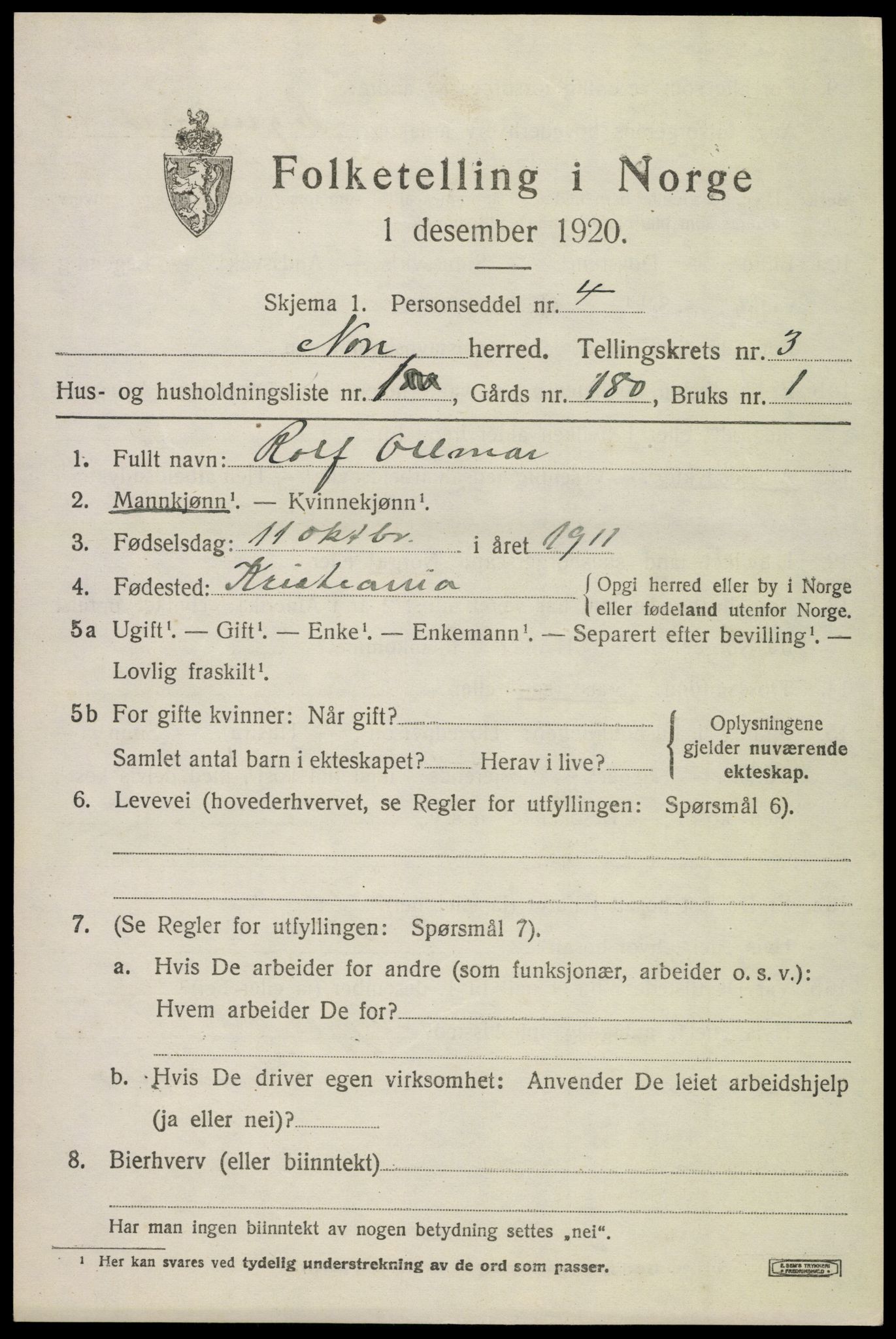 SAKO, 1920 census for Nore, 1920, p. 1460