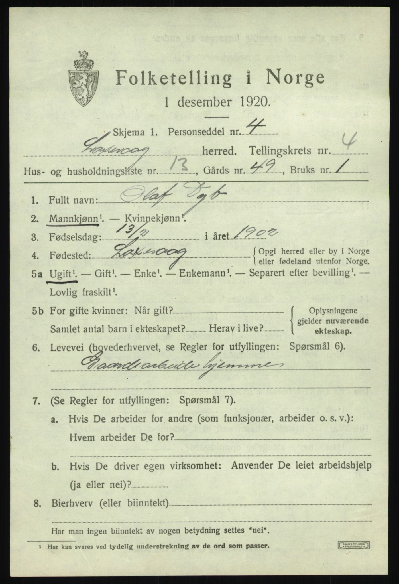 SAB, 1920 census for Laksevåg, 1920, p. 13600