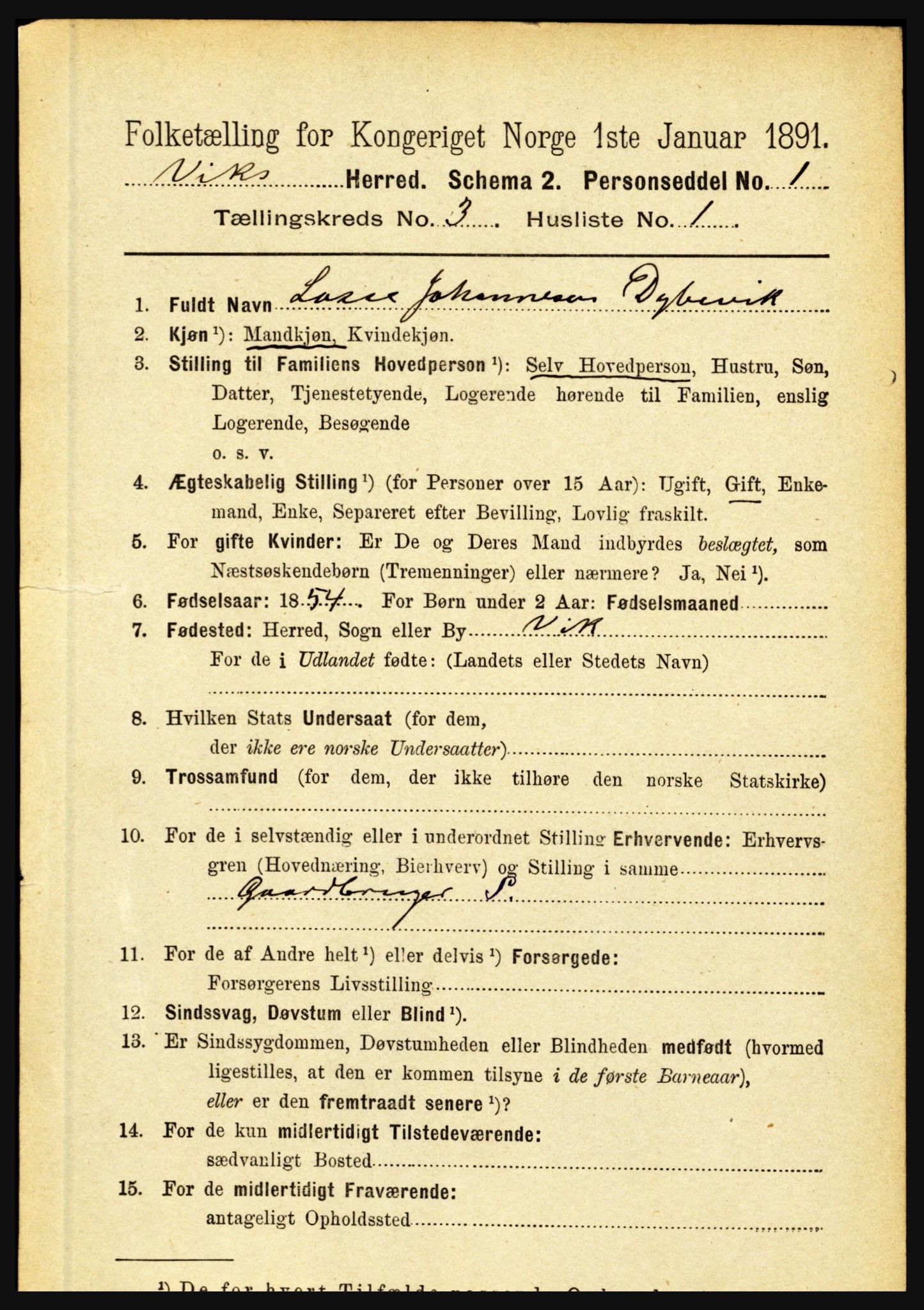 RA, 1891 census for 1417 Vik, 1891, p. 1330