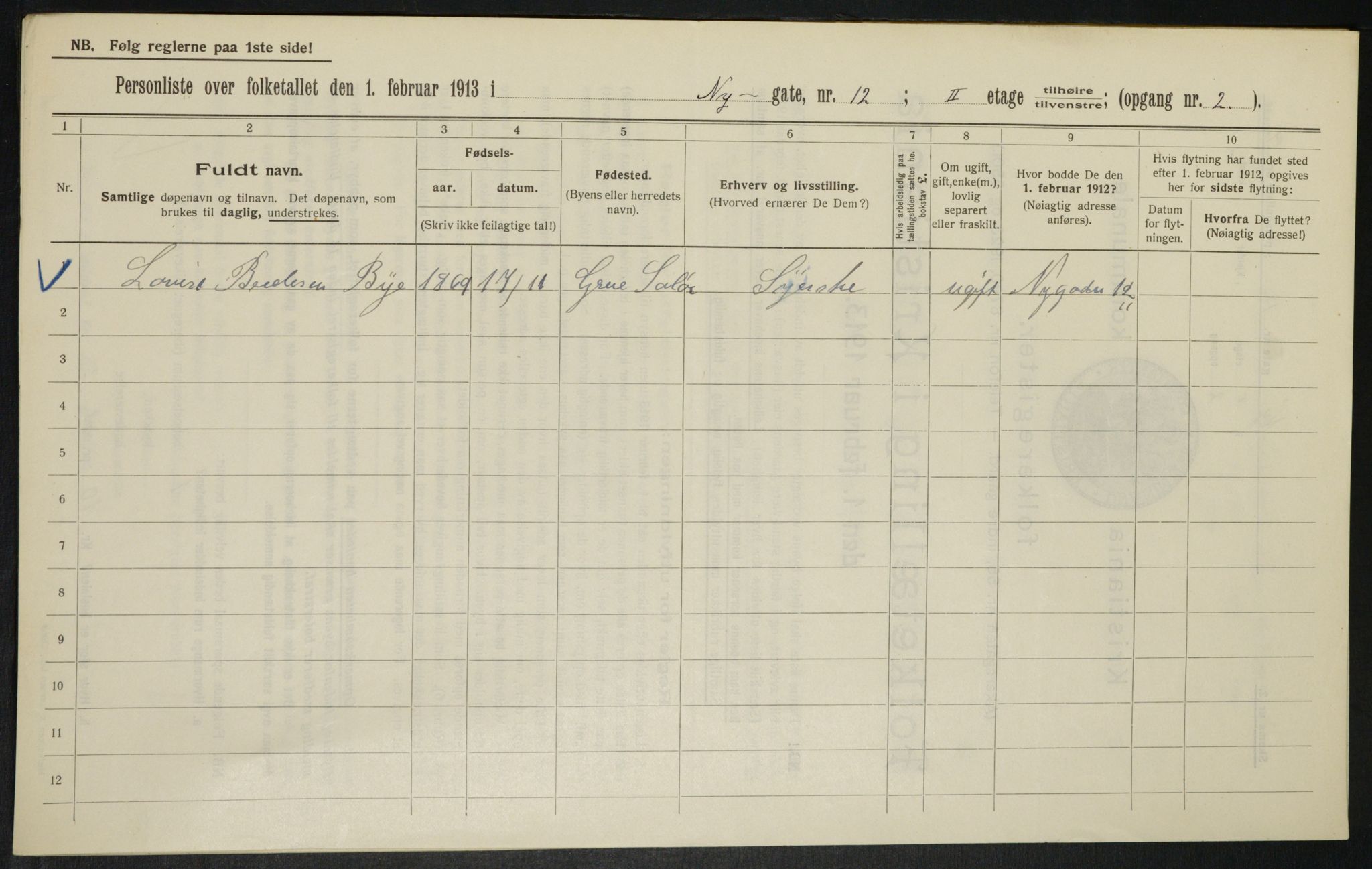 OBA, Municipal Census 1913 for Kristiania, 1913, p. 74098