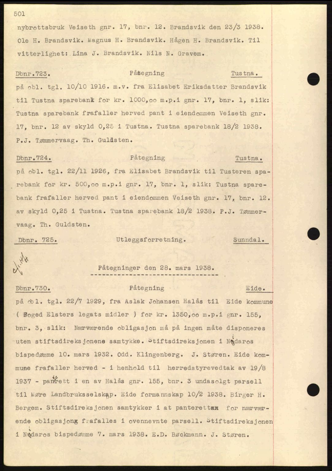 Nordmøre sorenskriveri, AV/SAT-A-4132/1/2/2Ca: Mortgage book no. C80, 1936-1939, Diary no: : 723/1938