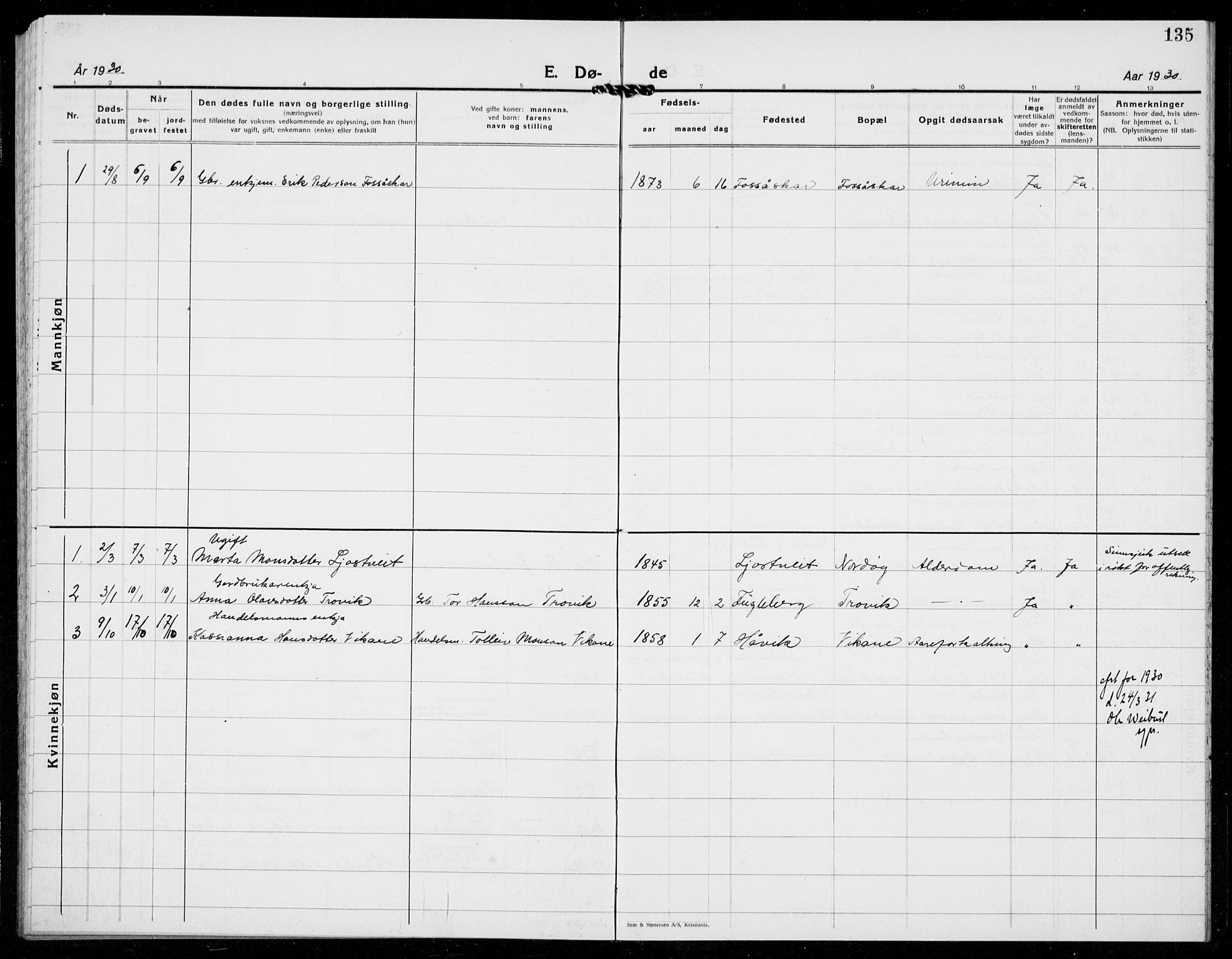 Kvinnherad sokneprestembete, SAB/A-76401/H/Hab: Parish register (copy) no. E 2, 1922-1940, p. 135