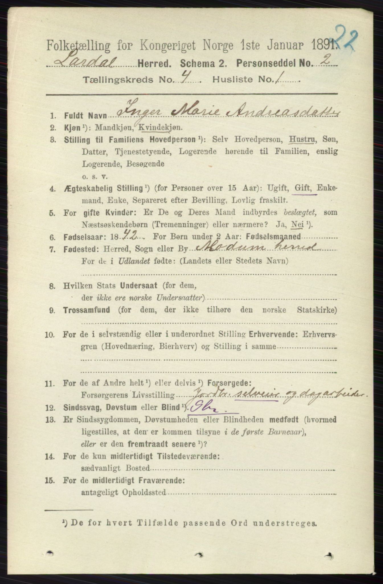 RA, 1891 census for 0728 Lardal, 1891, p. 1968