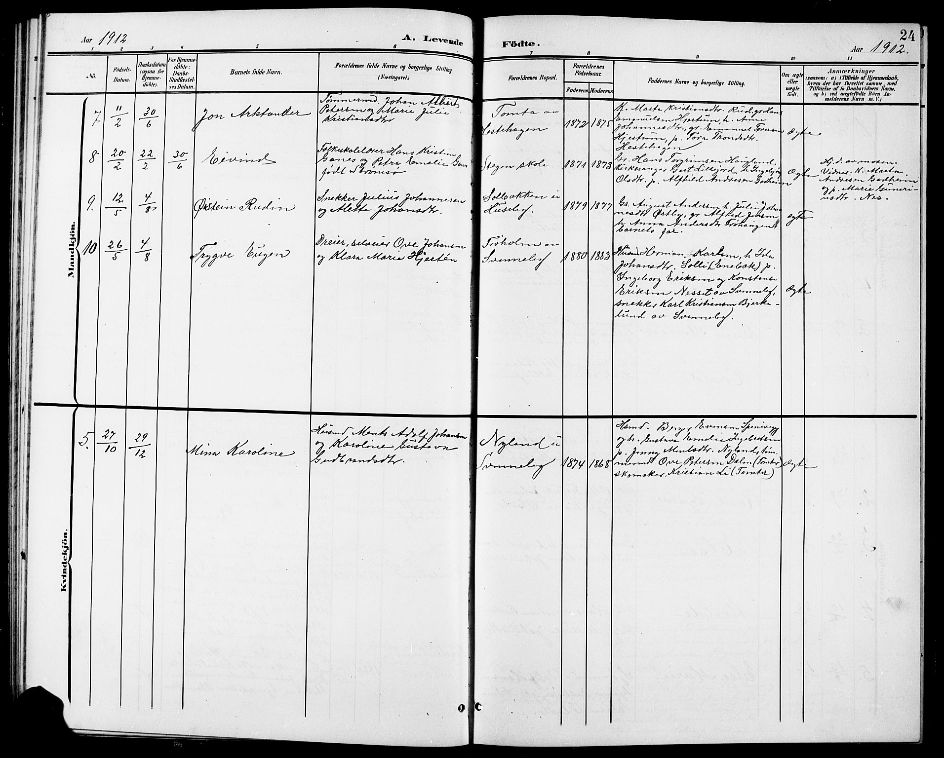 Spydeberg prestekontor Kirkebøker, SAO/A-10924/G/Gb/L0001: Parish register (copy) no. II 1, 1901-1924, p. 24