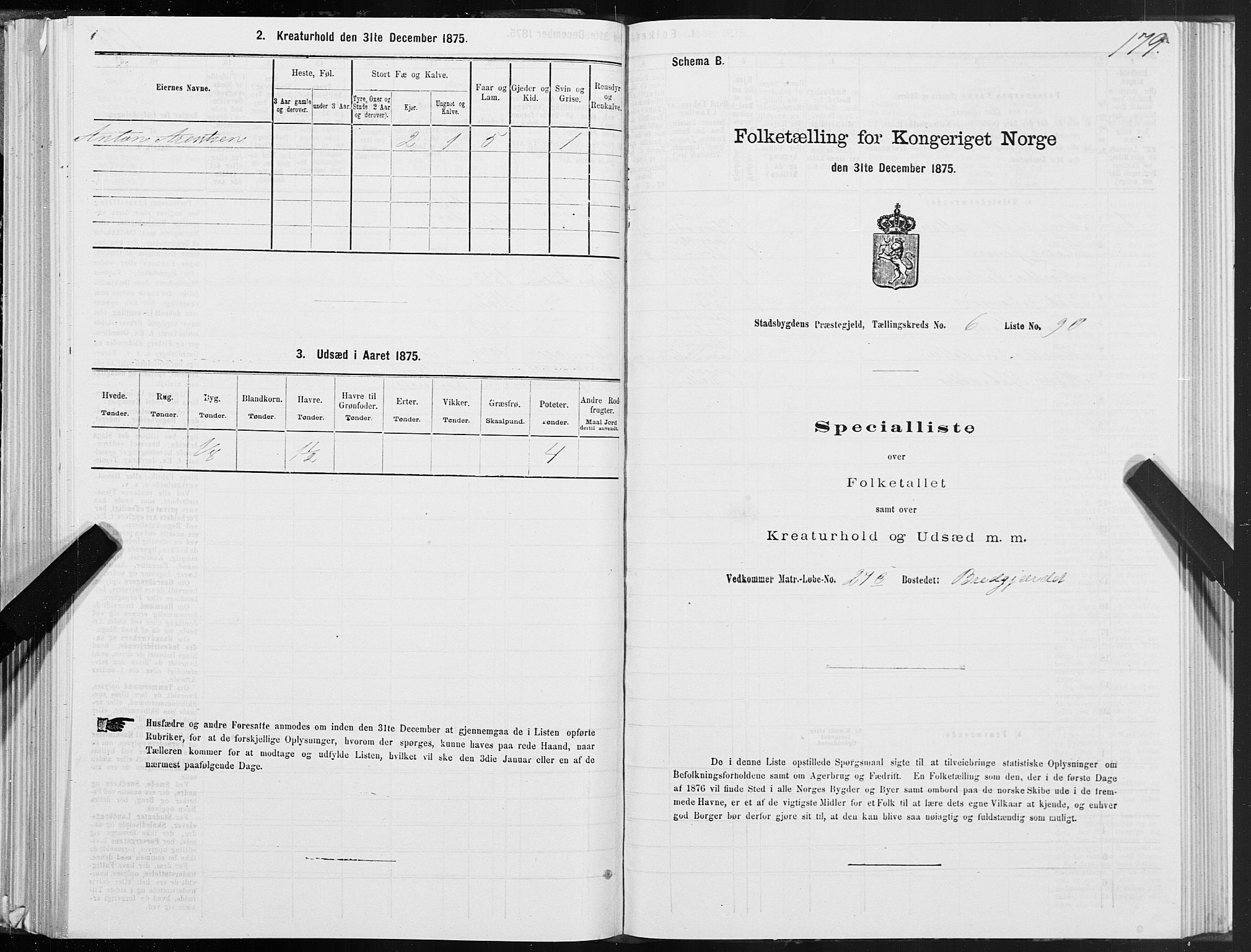 SAT, 1875 census for 1625P Stadsbygd, 1875, p. 4179