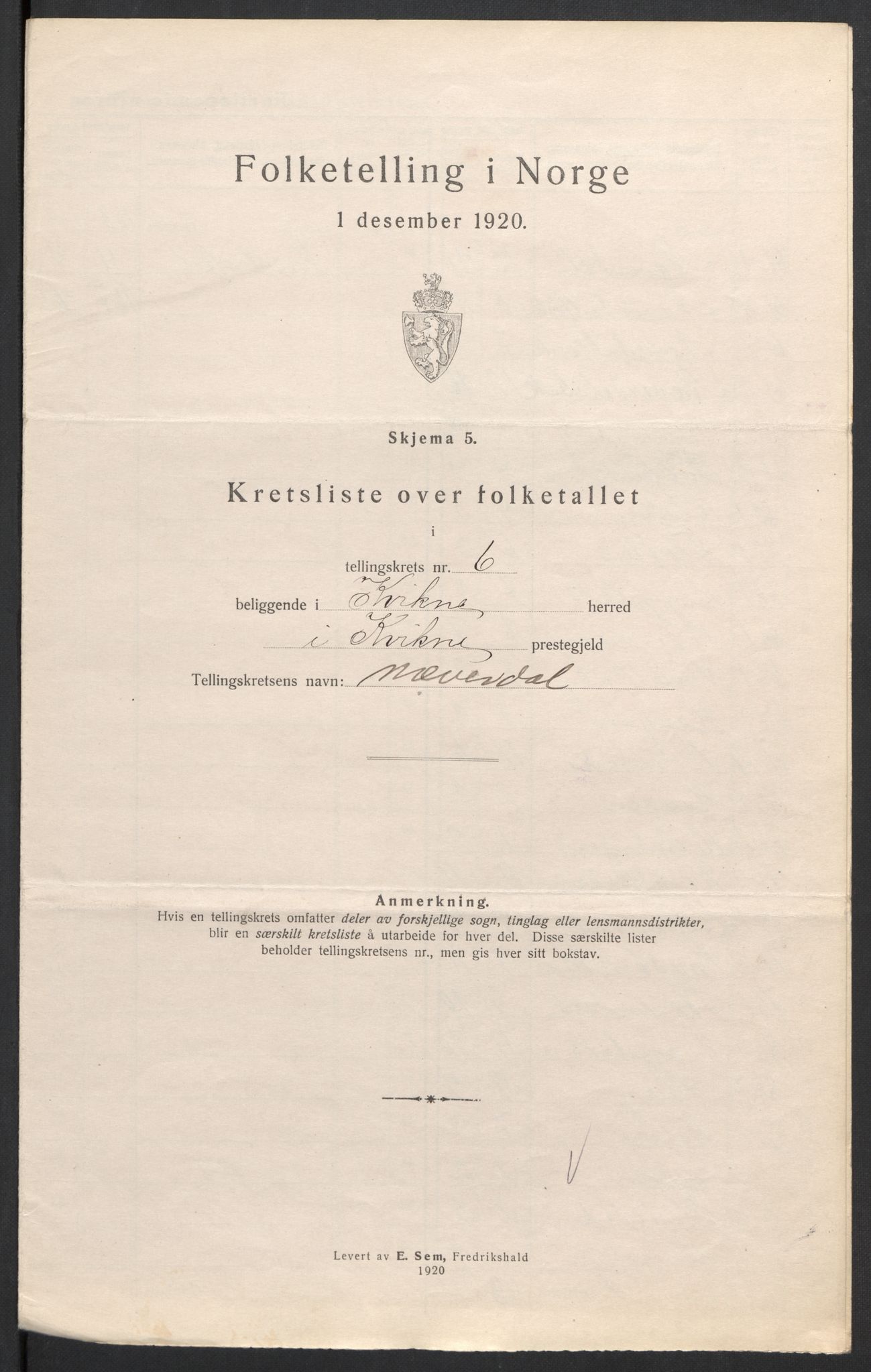SAH, 1920 census for Kvikne, 1920, p. 21