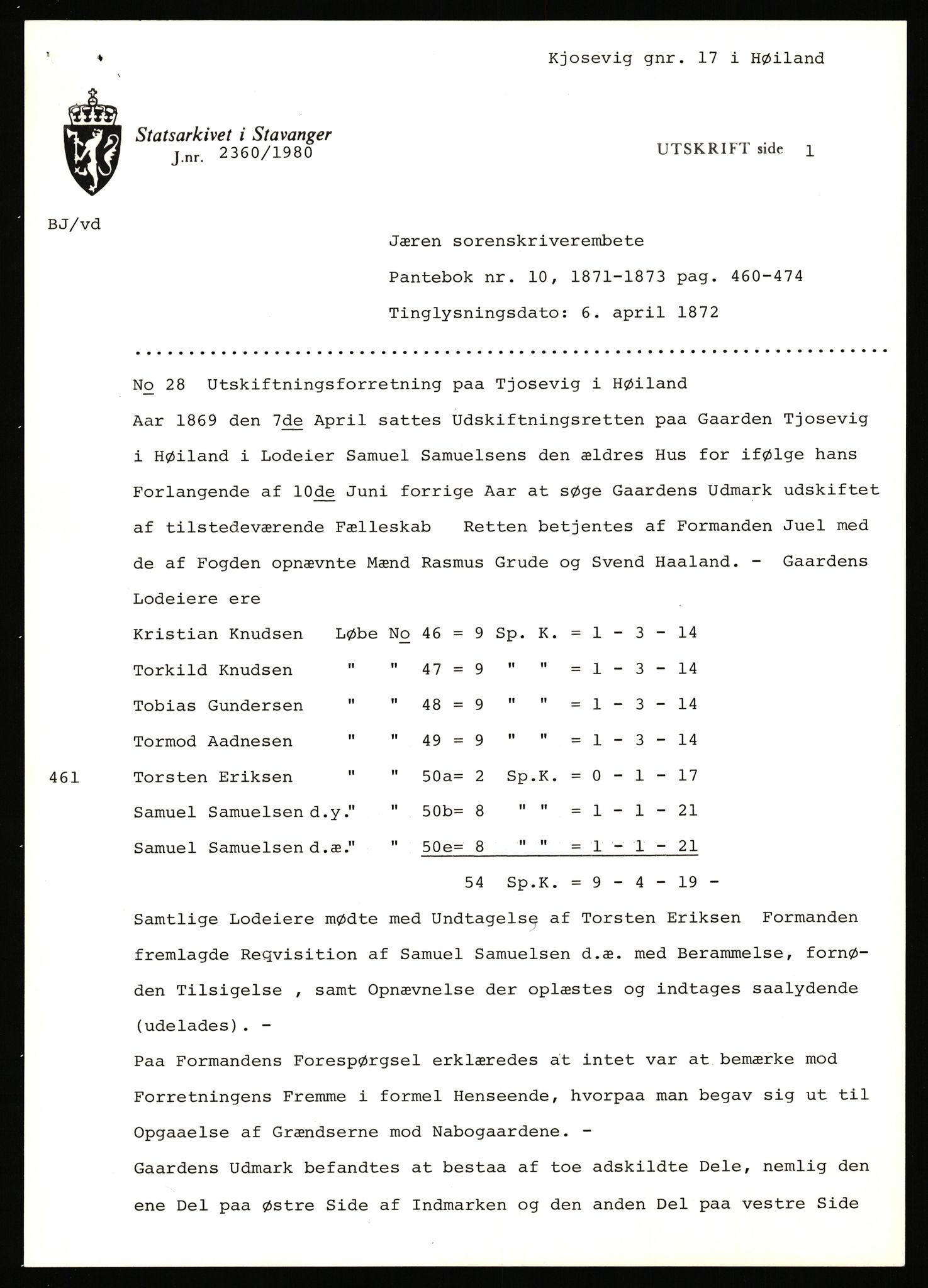 Statsarkivet i Stavanger, AV/SAST-A-101971/03/Y/Yj/L0047: Avskrifter sortert etter gårdsnavn: Kirketeigen - Klovning, 1750-1930, p. 125