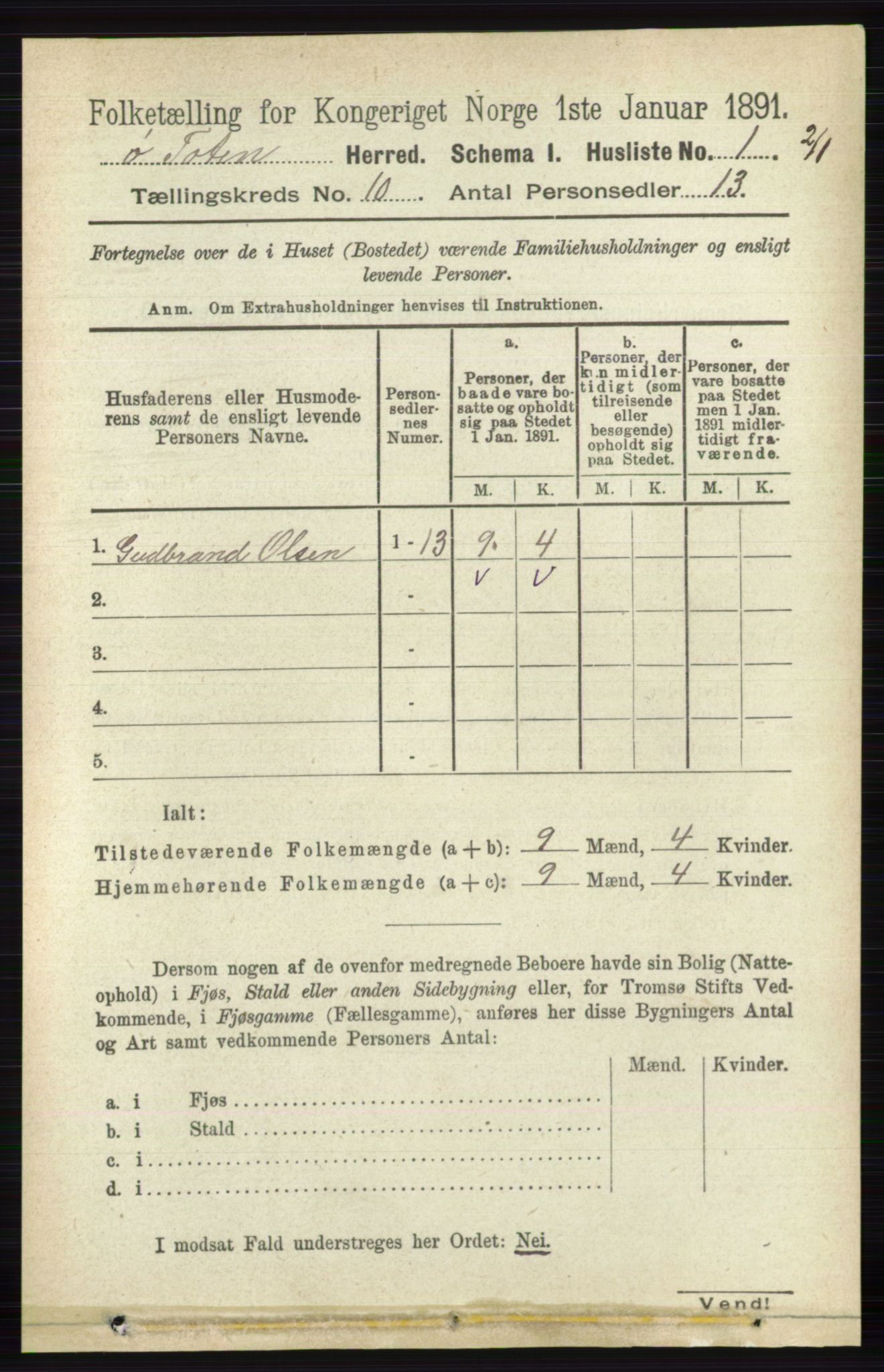 RA, 1891 census for 0528 Østre Toten, 1891, p. 6293