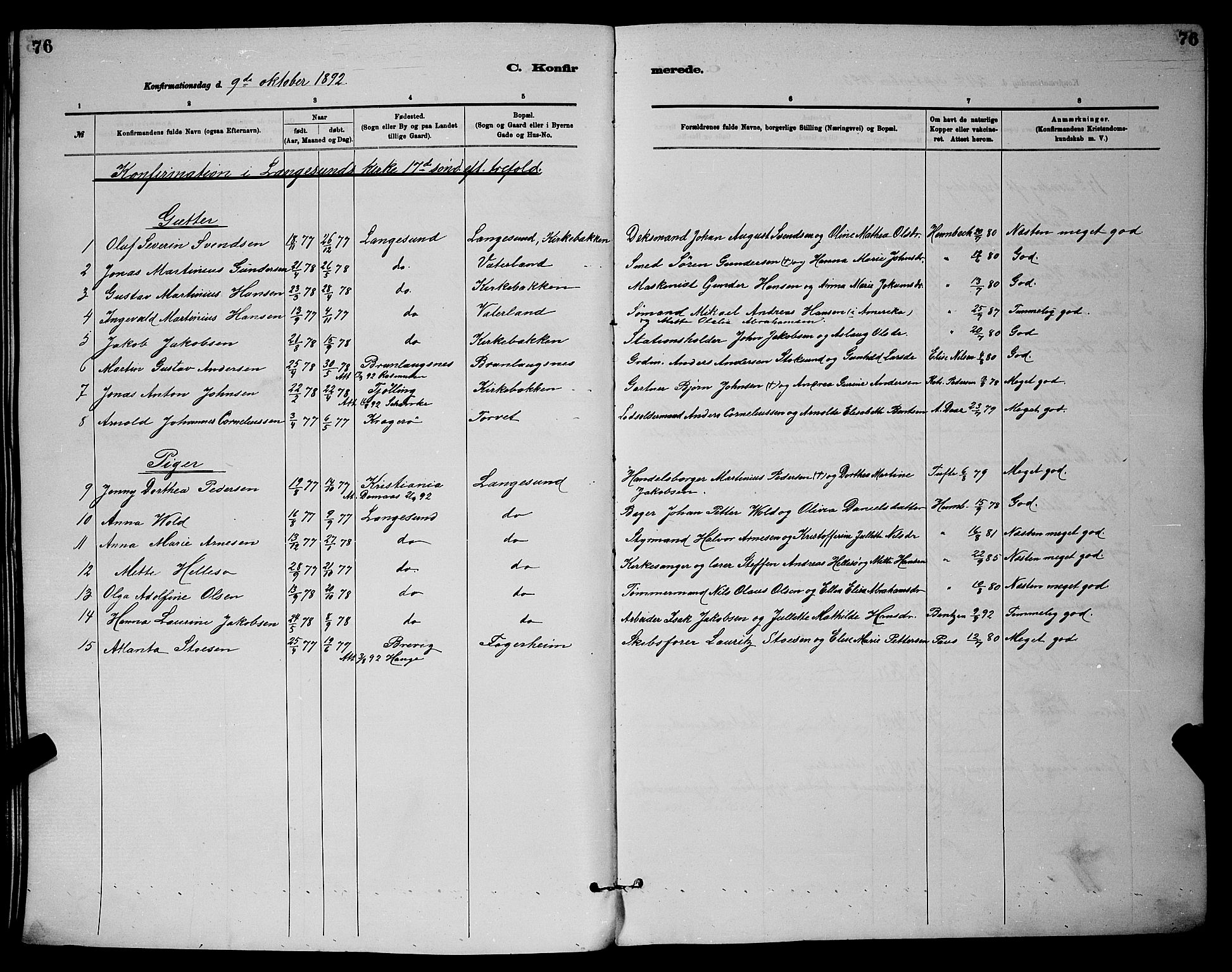 Langesund kirkebøker, SAKO/A-280/G/Ga/L0005: Parish register (copy) no. 5, 1884-1898, p. 76