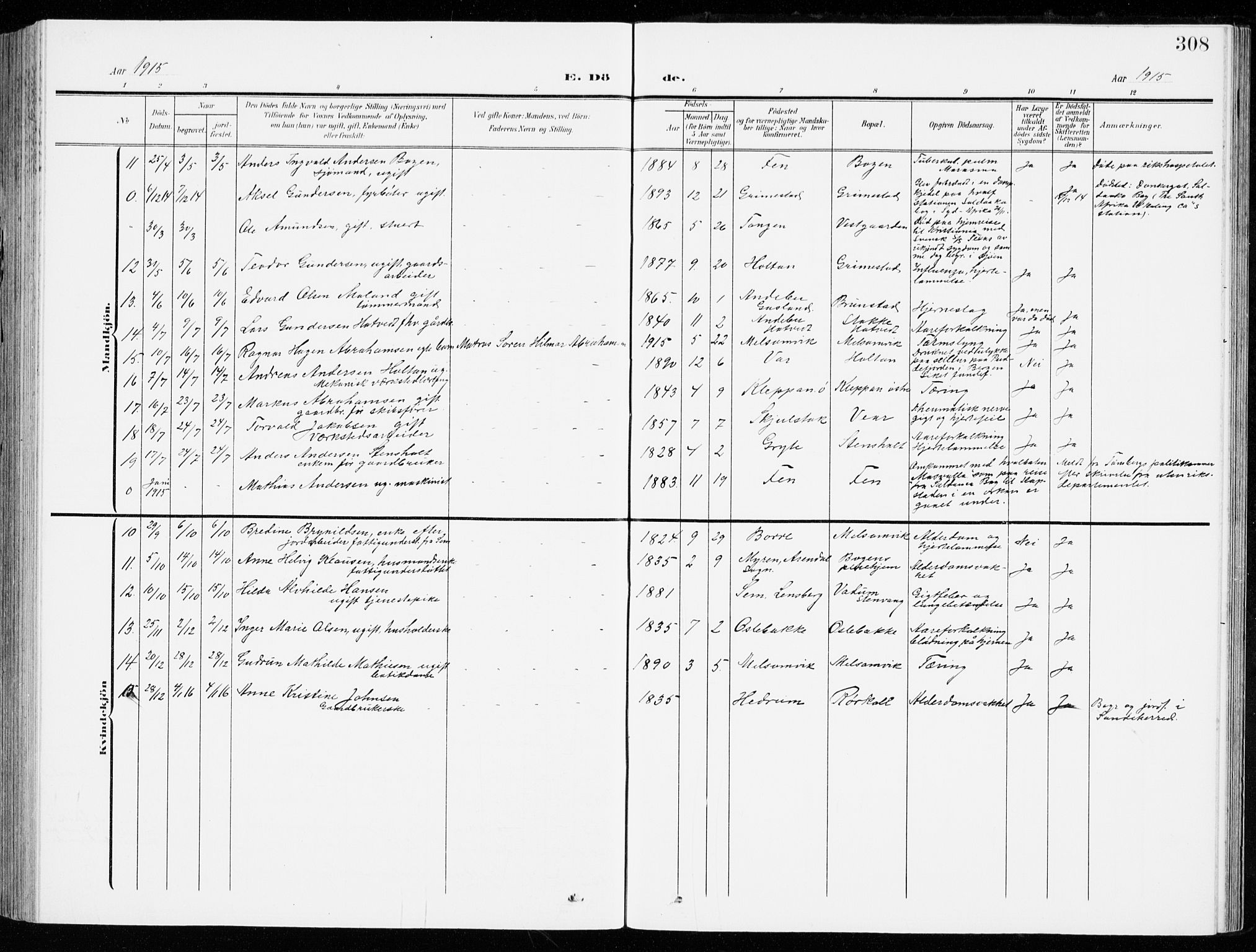 Stokke kirkebøker, SAKO/A-320/G/Ga/L0001: Parish register (copy) no. I 1, 1904-1940, p. 308